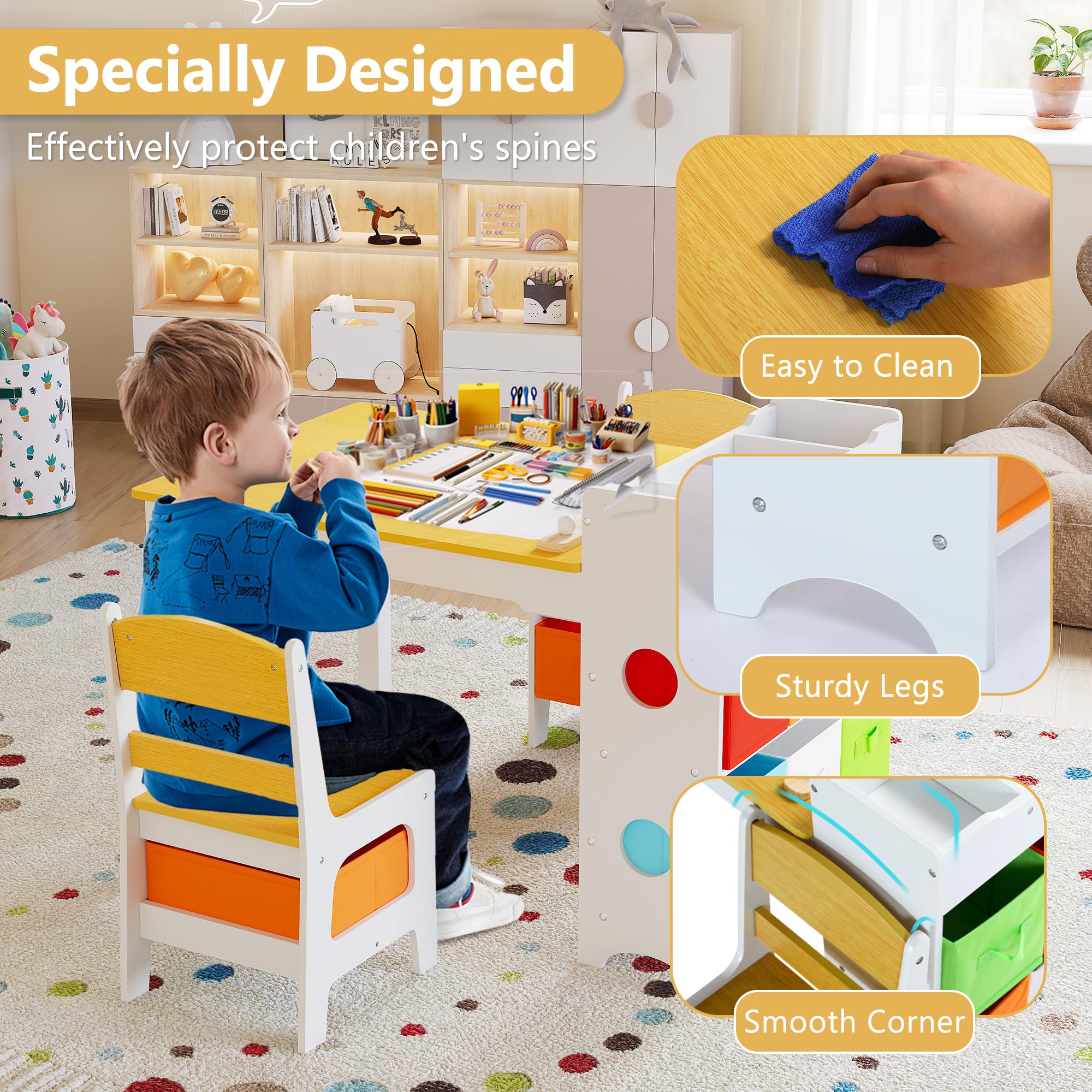 Kids Toddler Activity Table and Chair Set with Storage