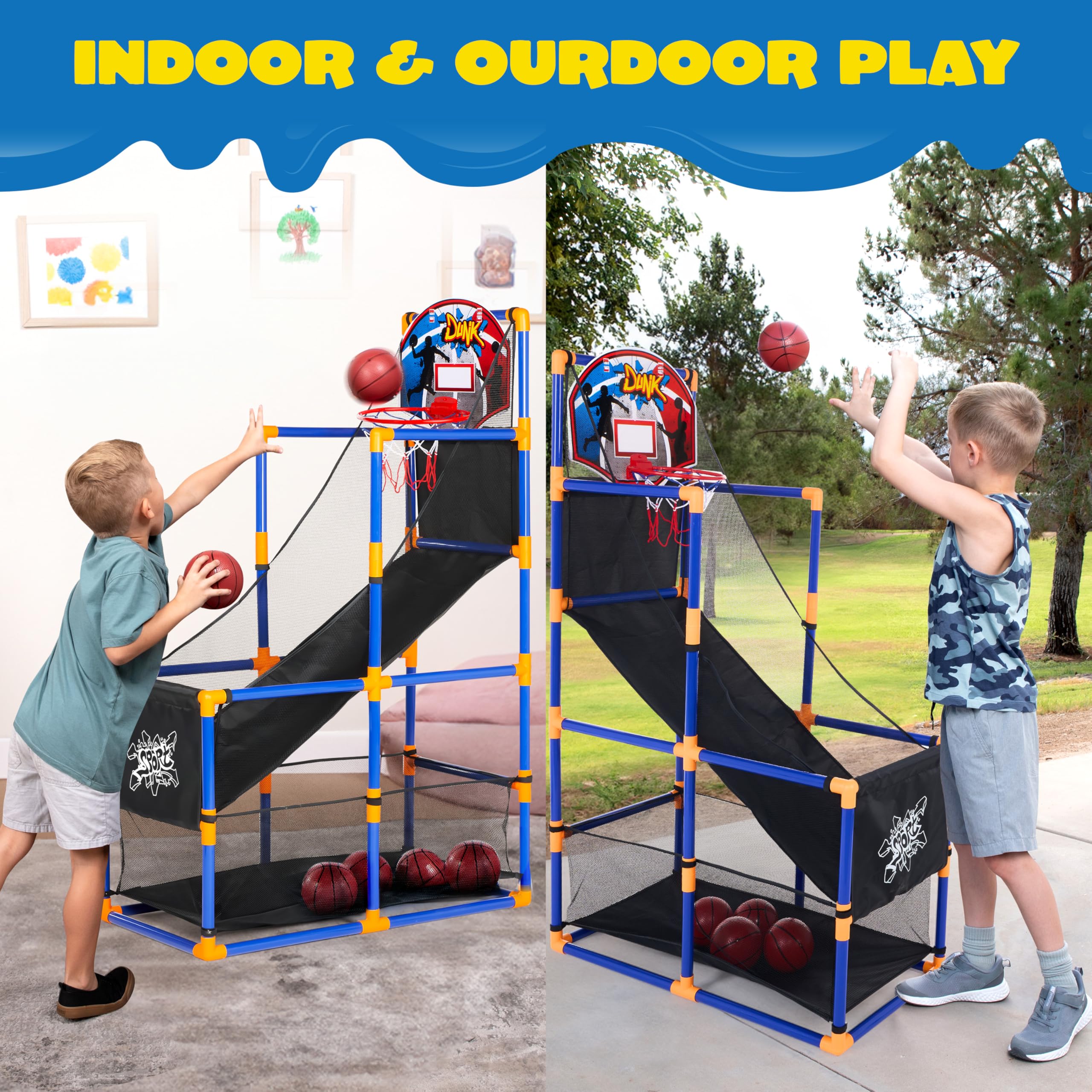 Kids Arcade Basketball Game Set with Adjustable Hoop