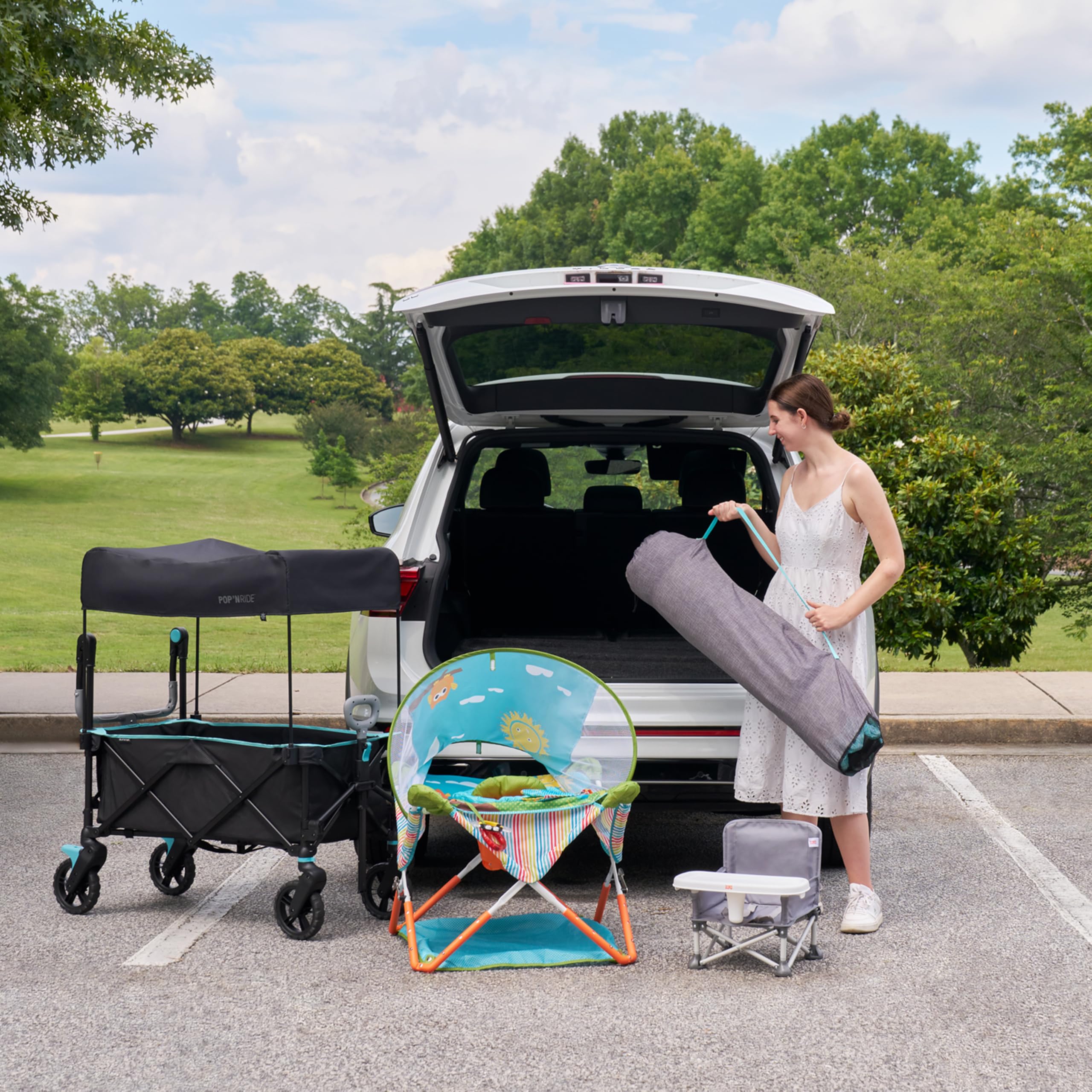 Ingenuity Pop 'N Ride Lightweight Stroller Wagon - Face-to-Face Seats for 2