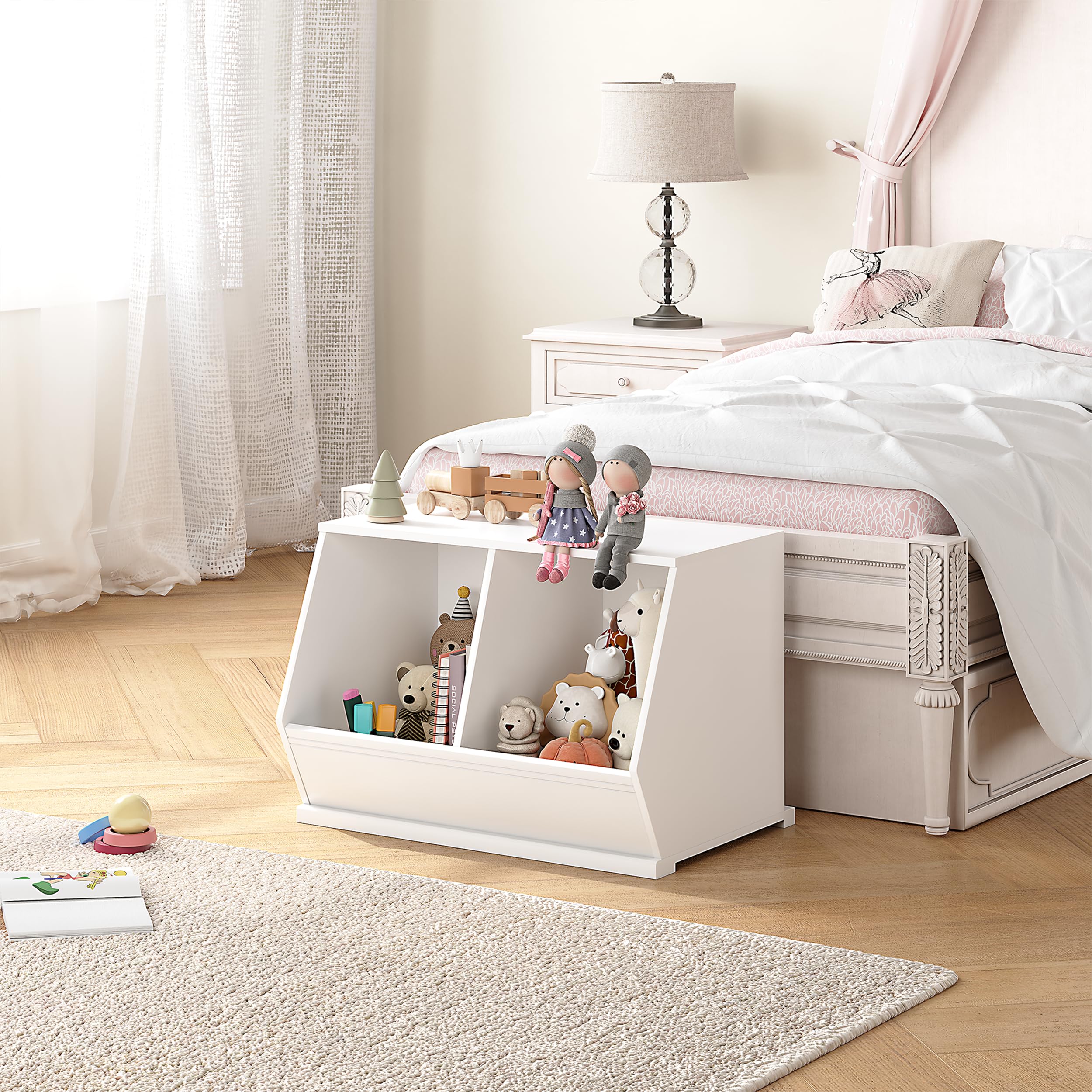 Stackable Toy Storage Cabinet Wooden Cubby Organizer White Shelf