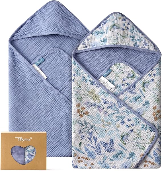 Muslin Hooded Baby Towels for Newborn 2 Pack, 32x32Inch Soft Baby