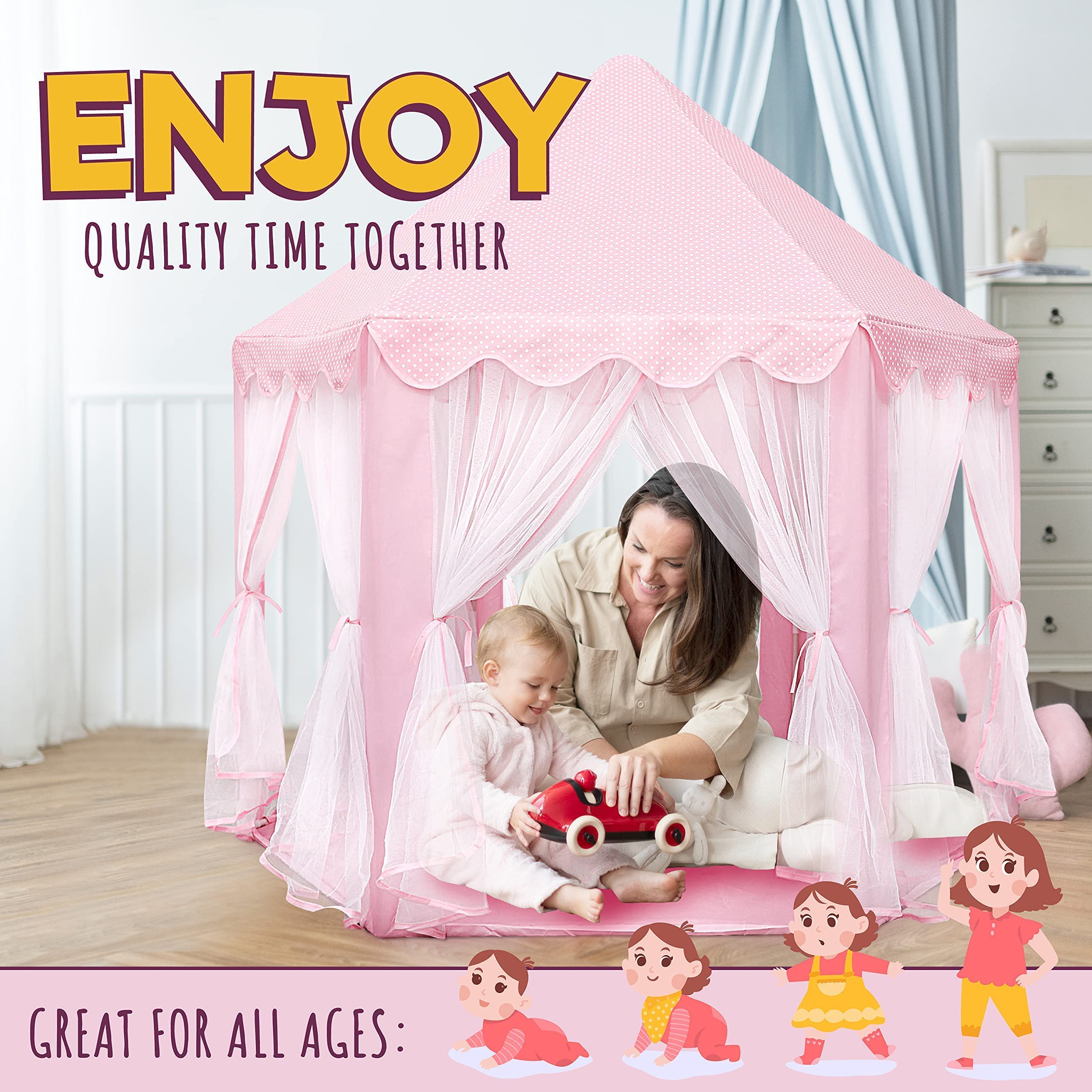 Princess Castle Play Tent with LED Star Lights