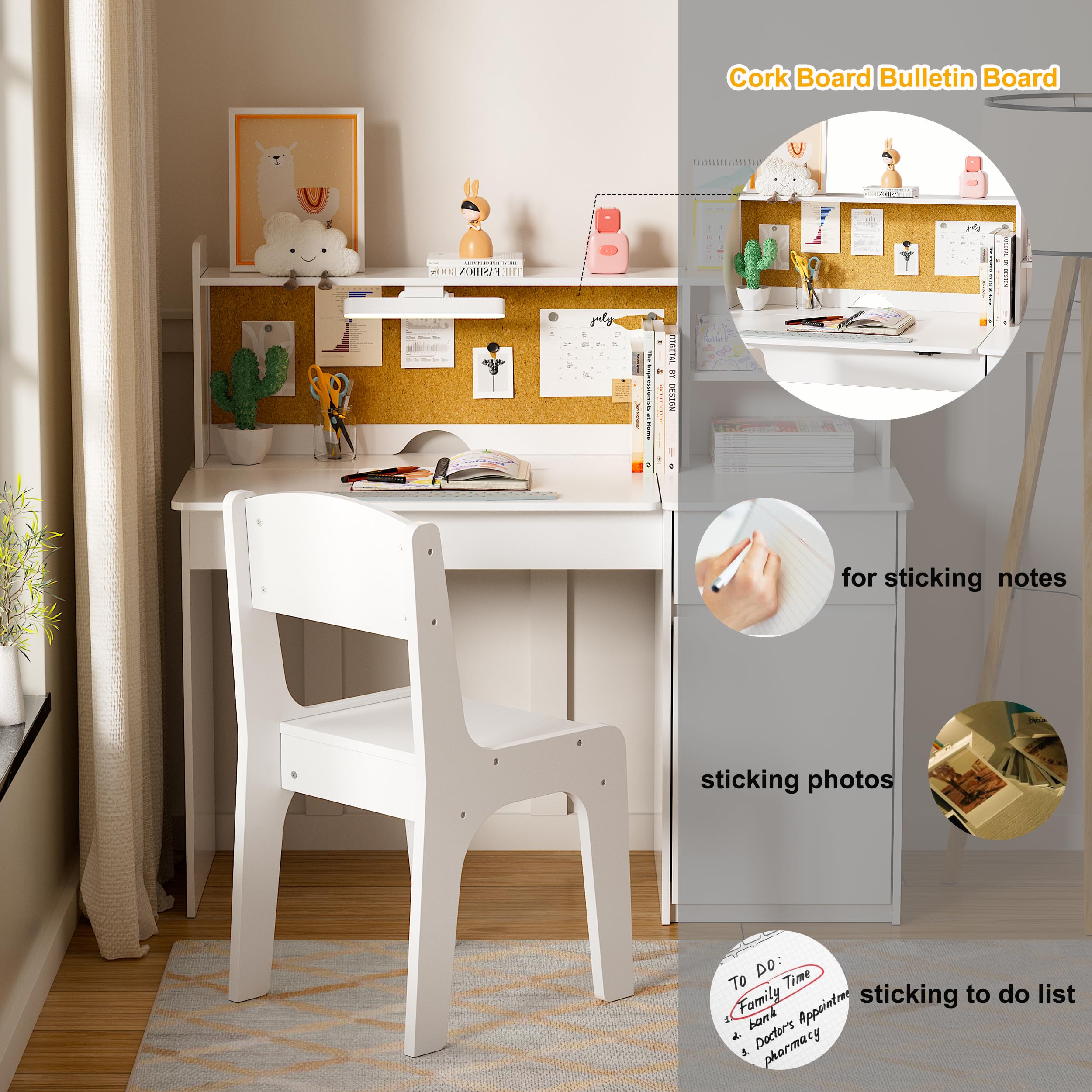 Kids Study Desk and Chair Set with LED Lamp