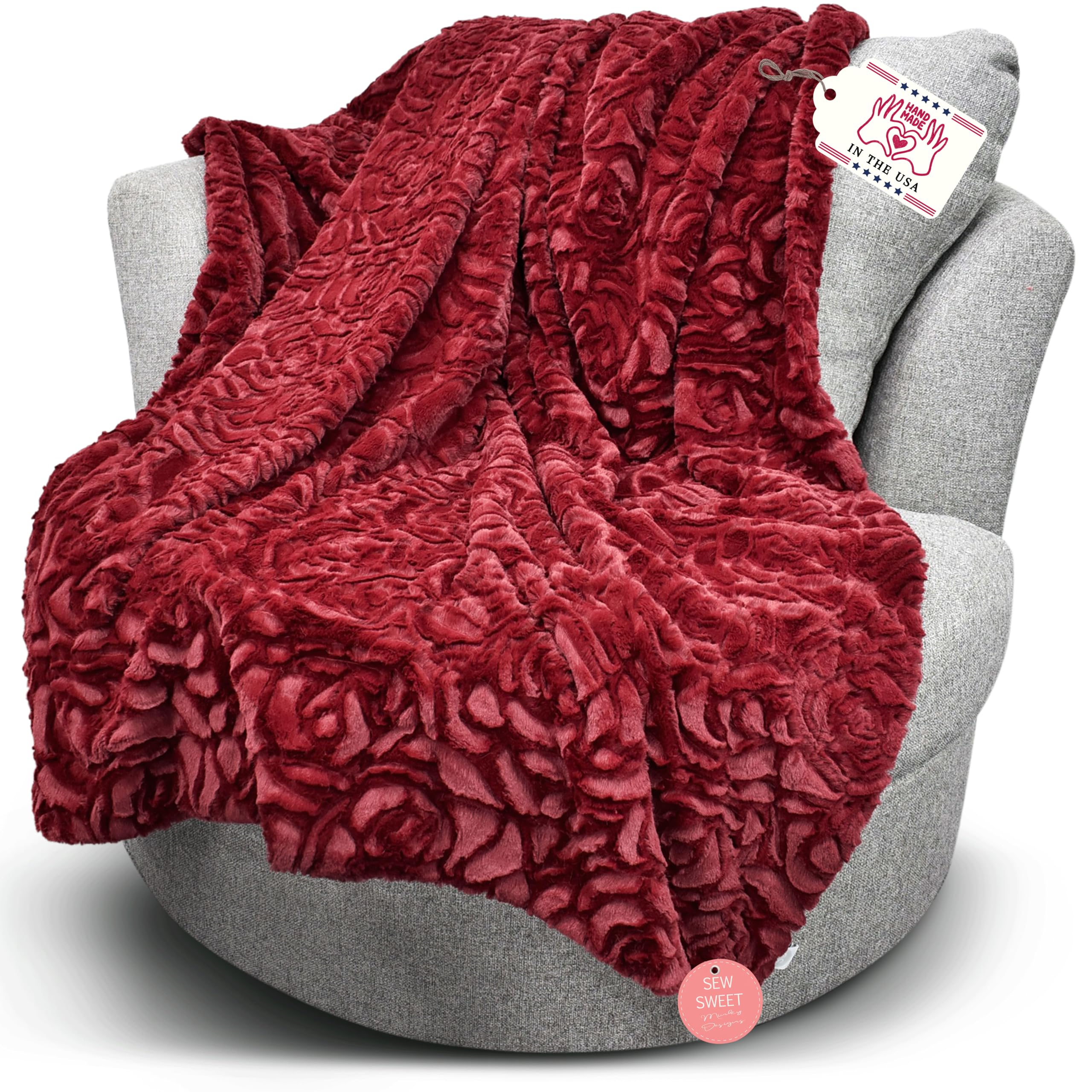 Nicole Luxurious Ultra Soft Minky Blanket, Demi Rose in Merlot