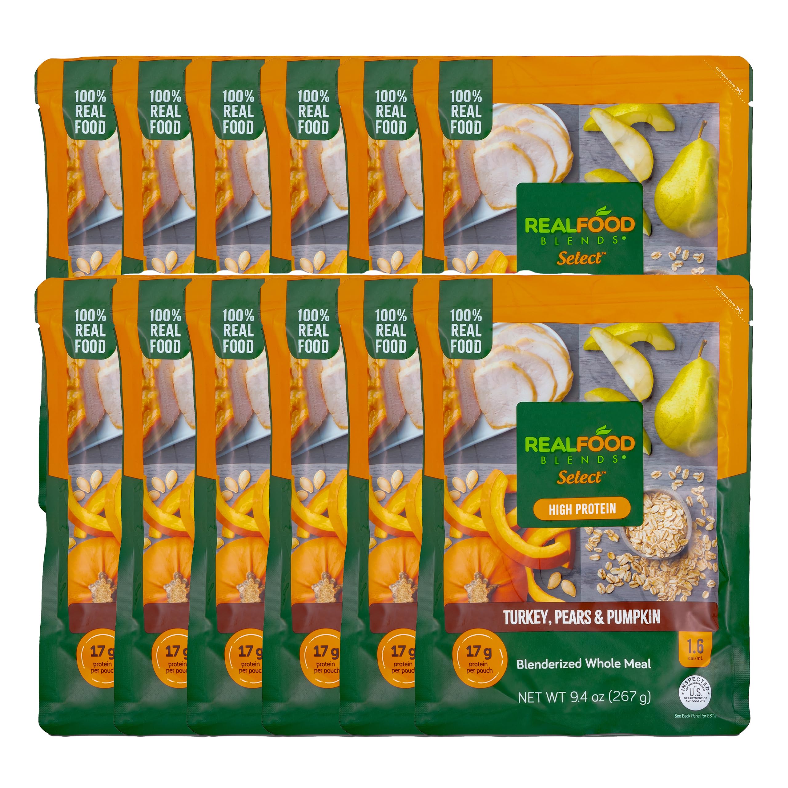 Select Turkey, Pears & Pumpkin – Pureed Food Meal for Feeding Tubes, 9.4 oz Pouch (Pack of 12 Pouches)