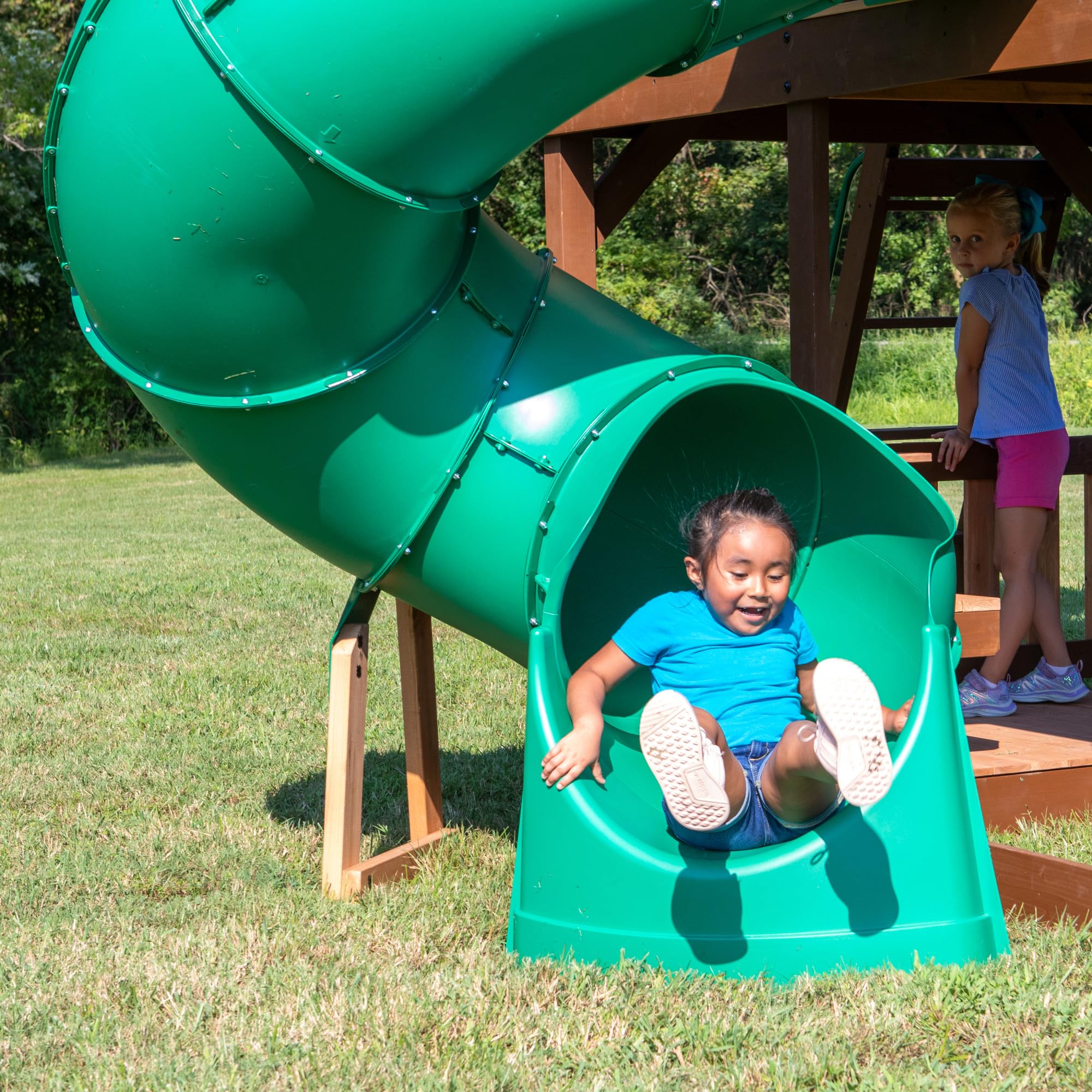 All Cedar Swing Set with Elevated Clubhouse and Dual Slides