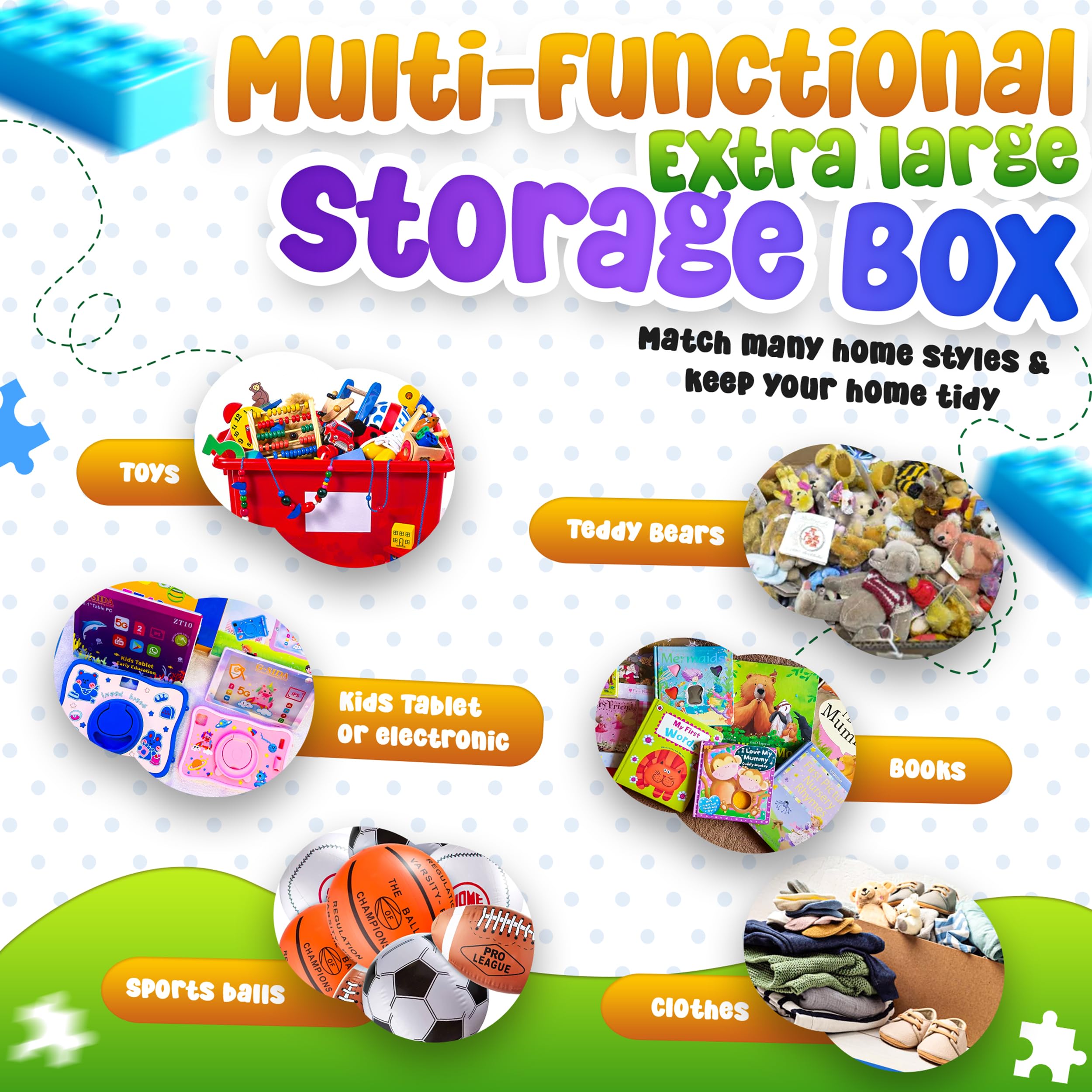 Extra Large Toy Storage Organizer with Dividers and Mesh Pockets