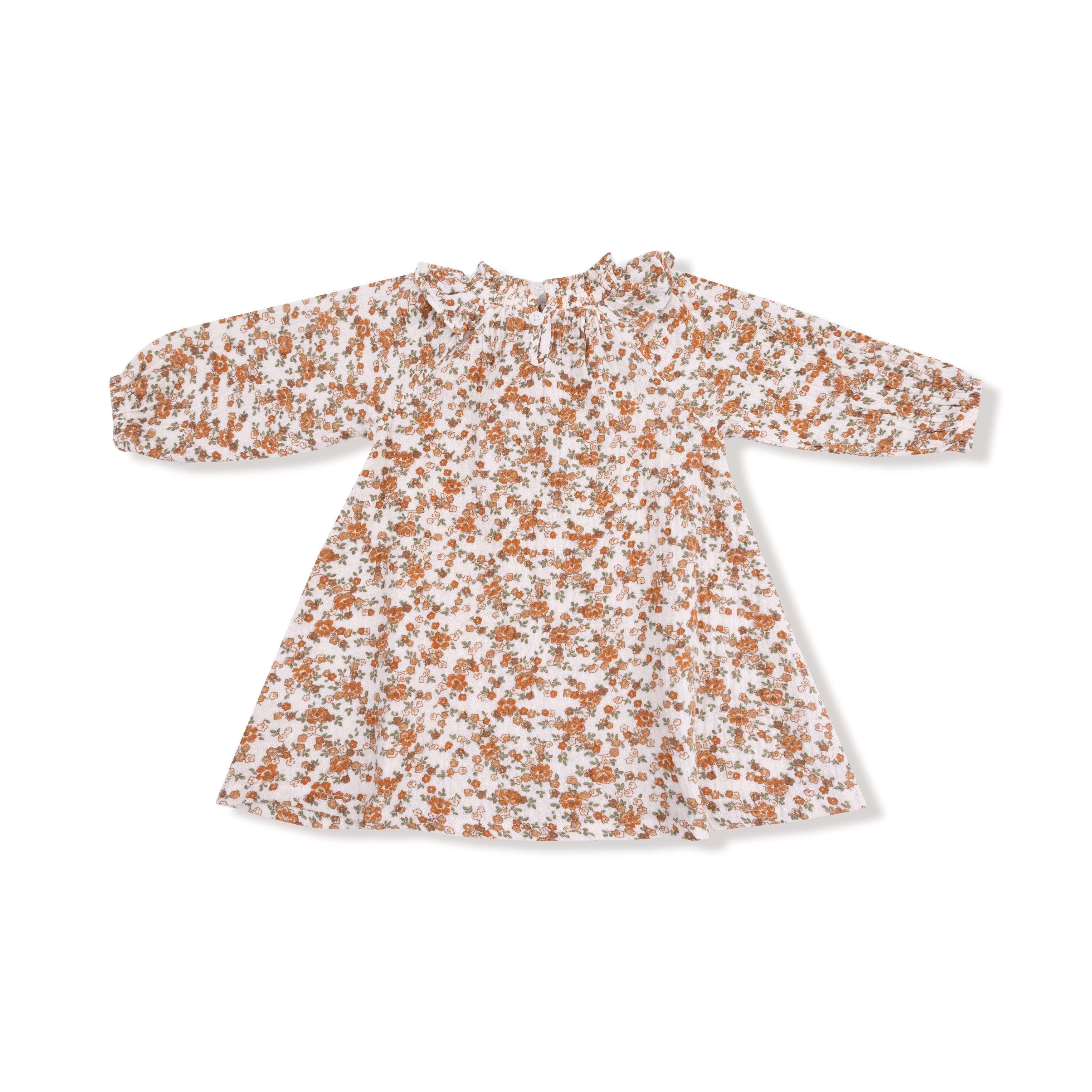 Prairie Calico - Long Sleeve Ruffle Smocked Neck Dress + Diaper Cover