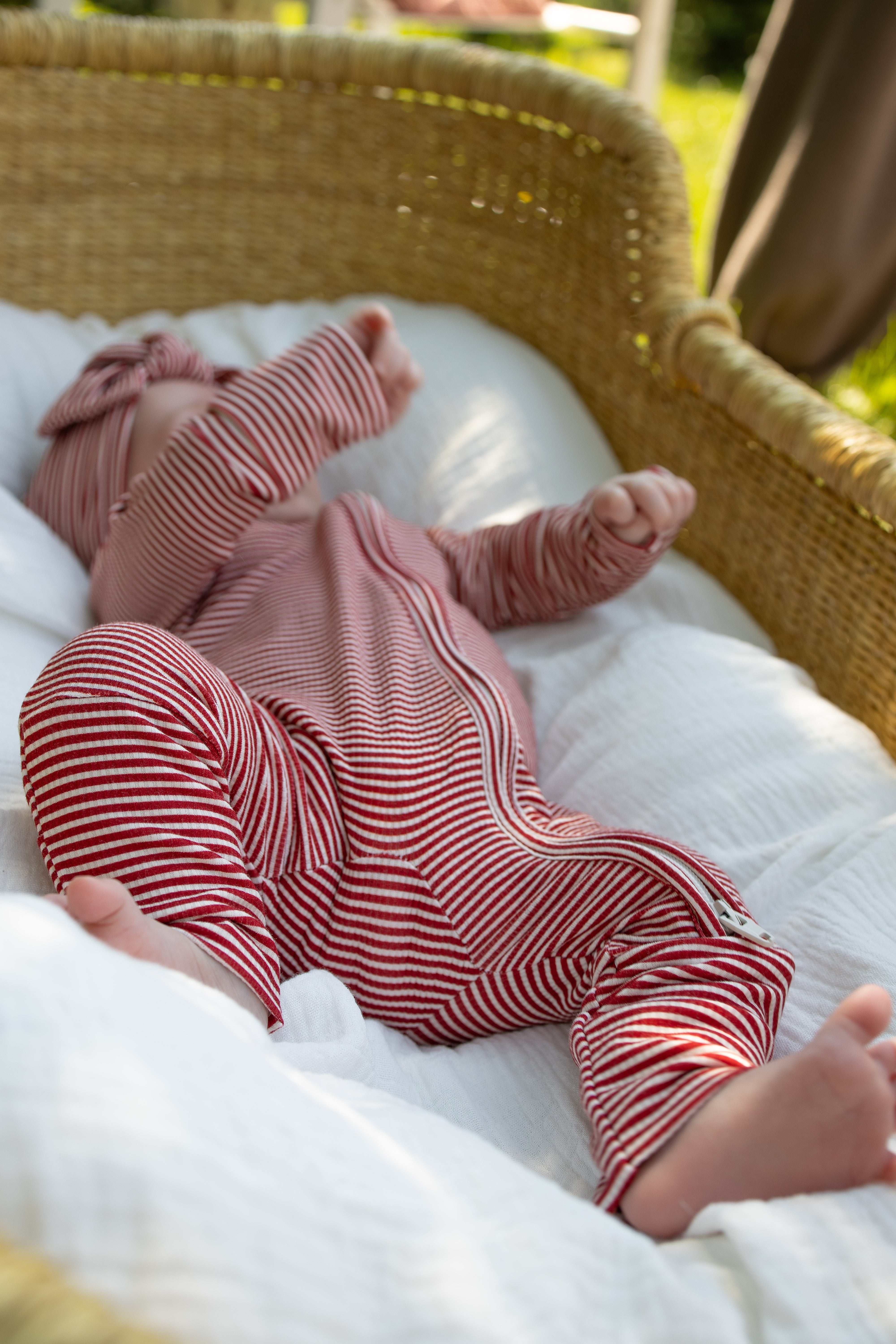 Bamboo Zip Pajamas | Peppermint Stripe Ribbed