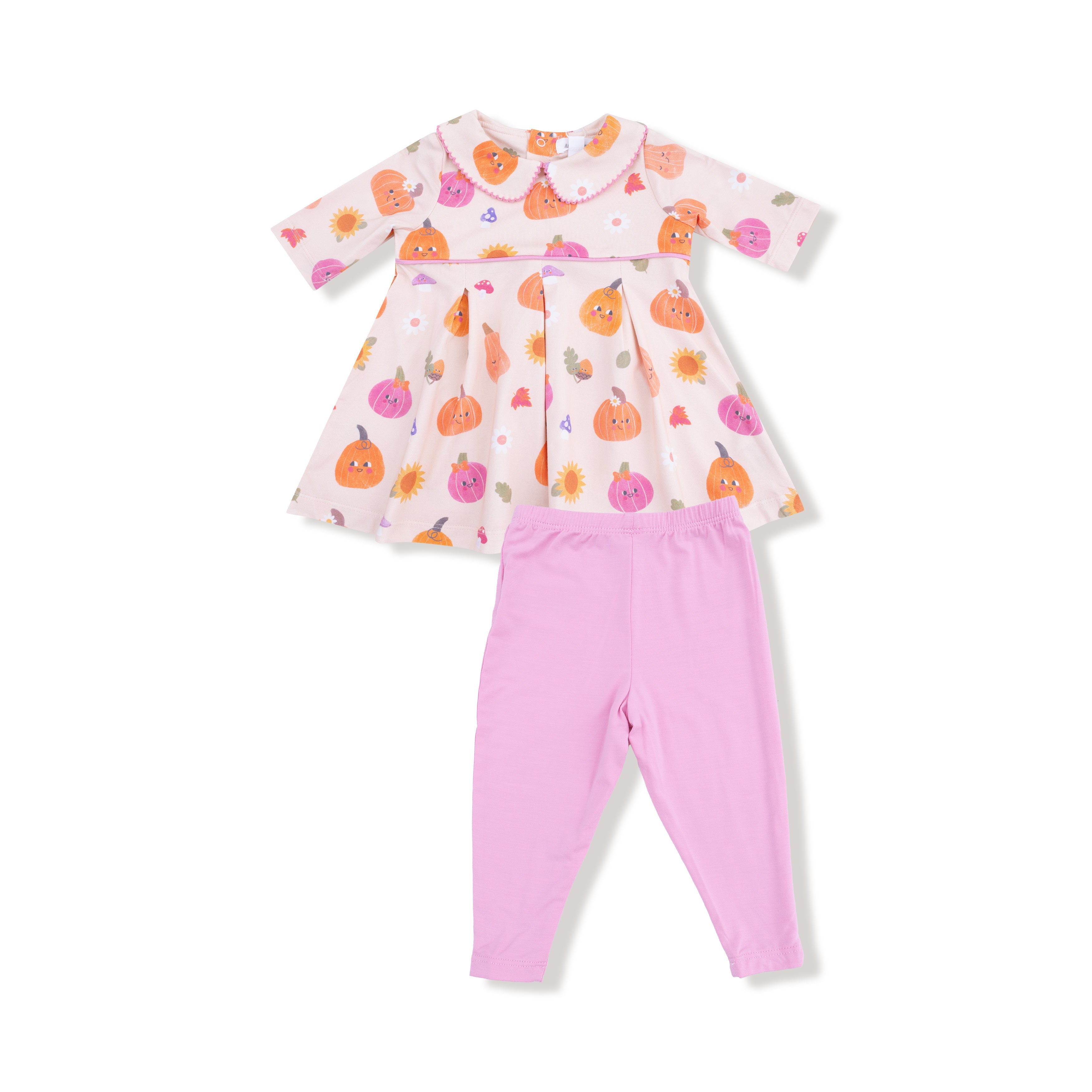 Autumn Pumpkins - Pink - Box Pleat Dress with Legging Set