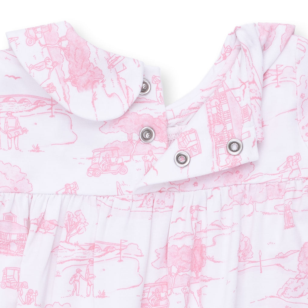 Golf Toile Pink - Smocked Long Sleeve Romper