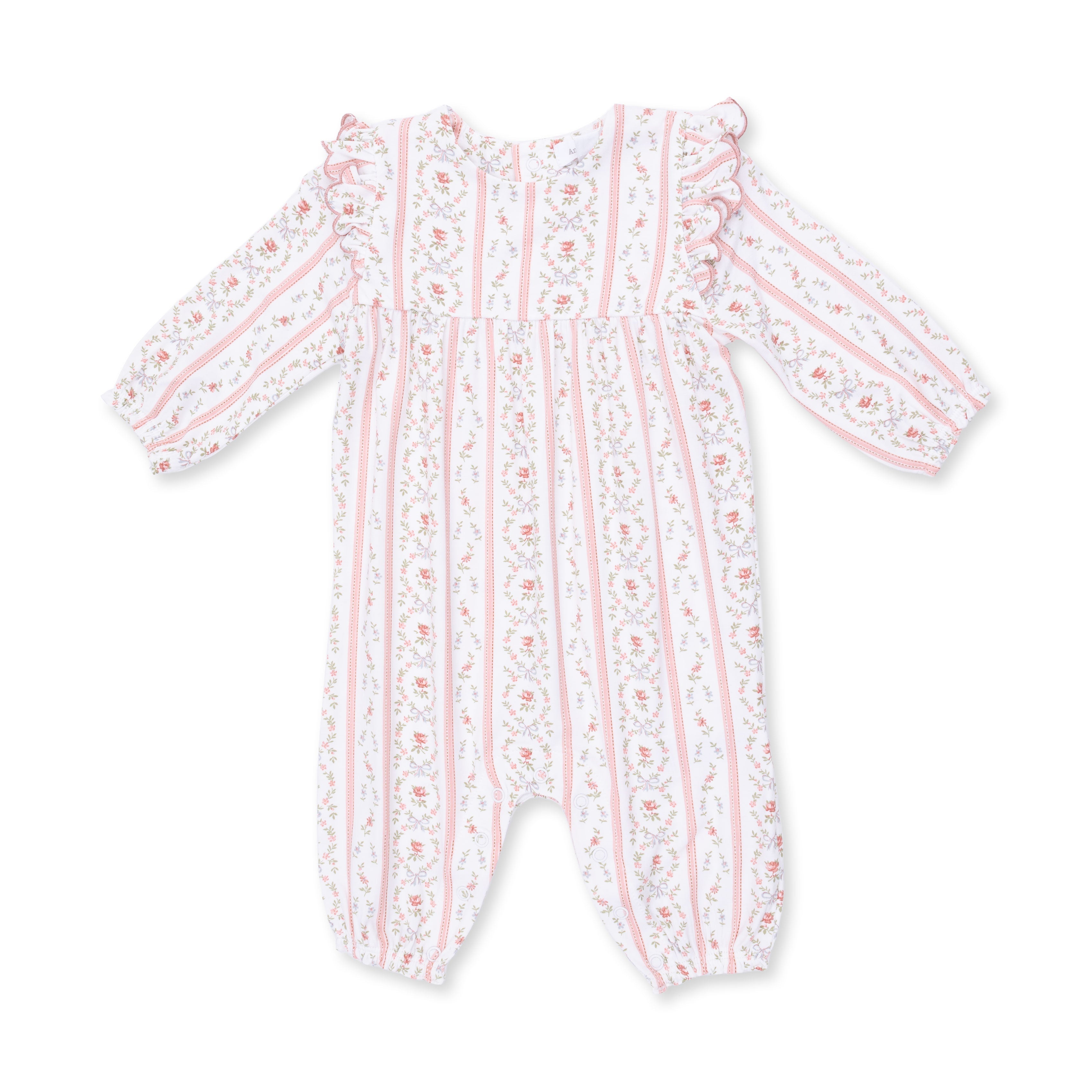 Marnie Rosebud Stripe - Long Sleeve Petal Ruffle Romper