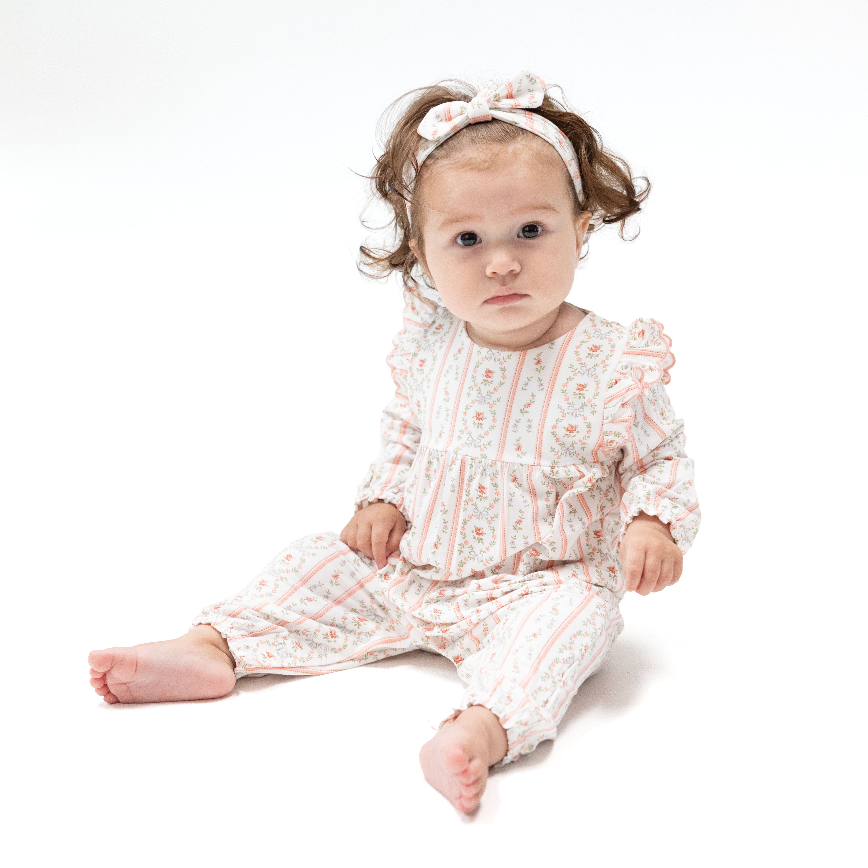 Marnie Rosebud Stripe - Long Sleeve Petal Ruffle Romper