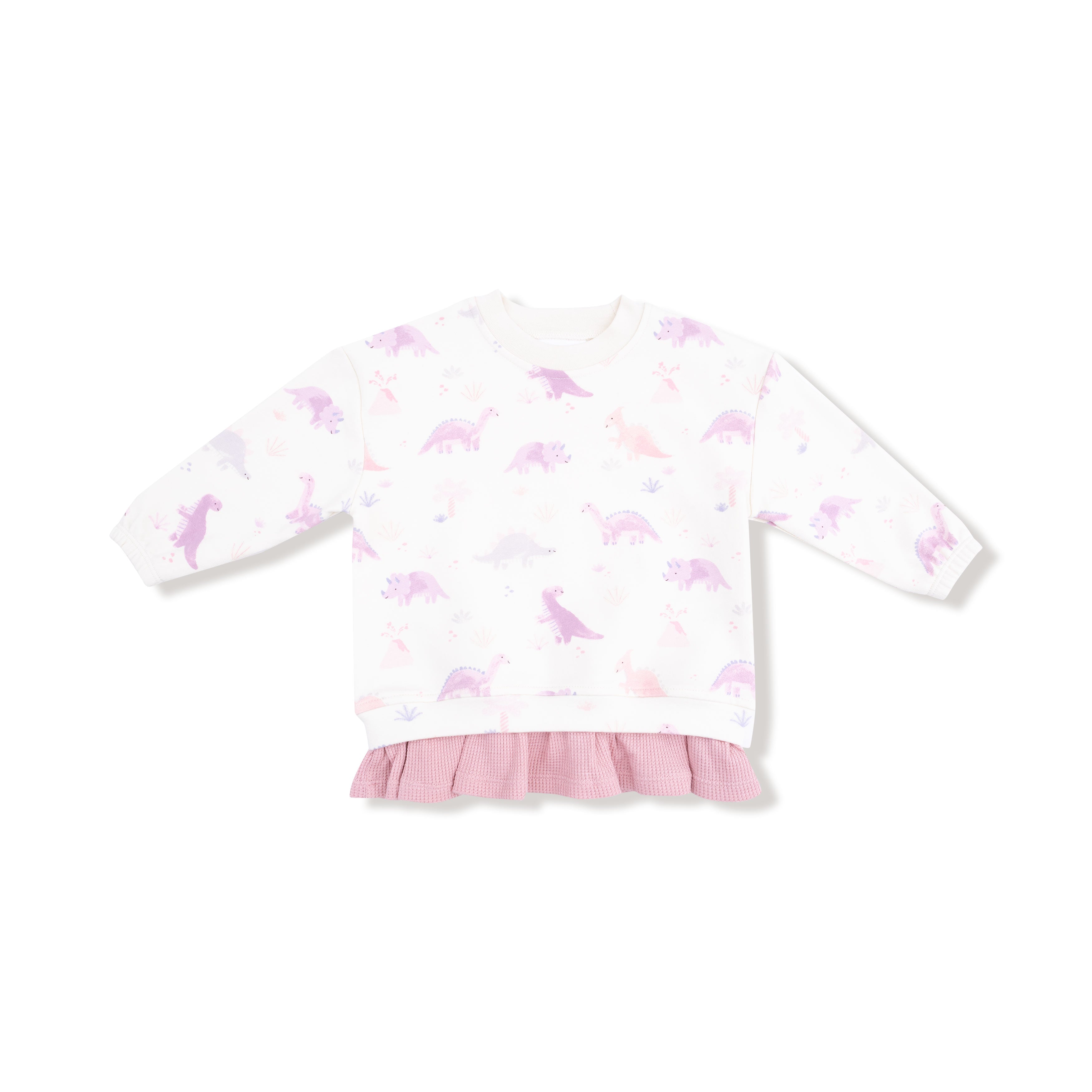 Soft Dinos- Purple - Pull Over Sweatshirt with Ruffle and Flare Pant
