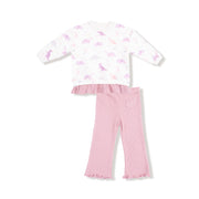 Soft Dinos- Purple - Pull Over Sweatshirt with Ruffle and Flare Pant