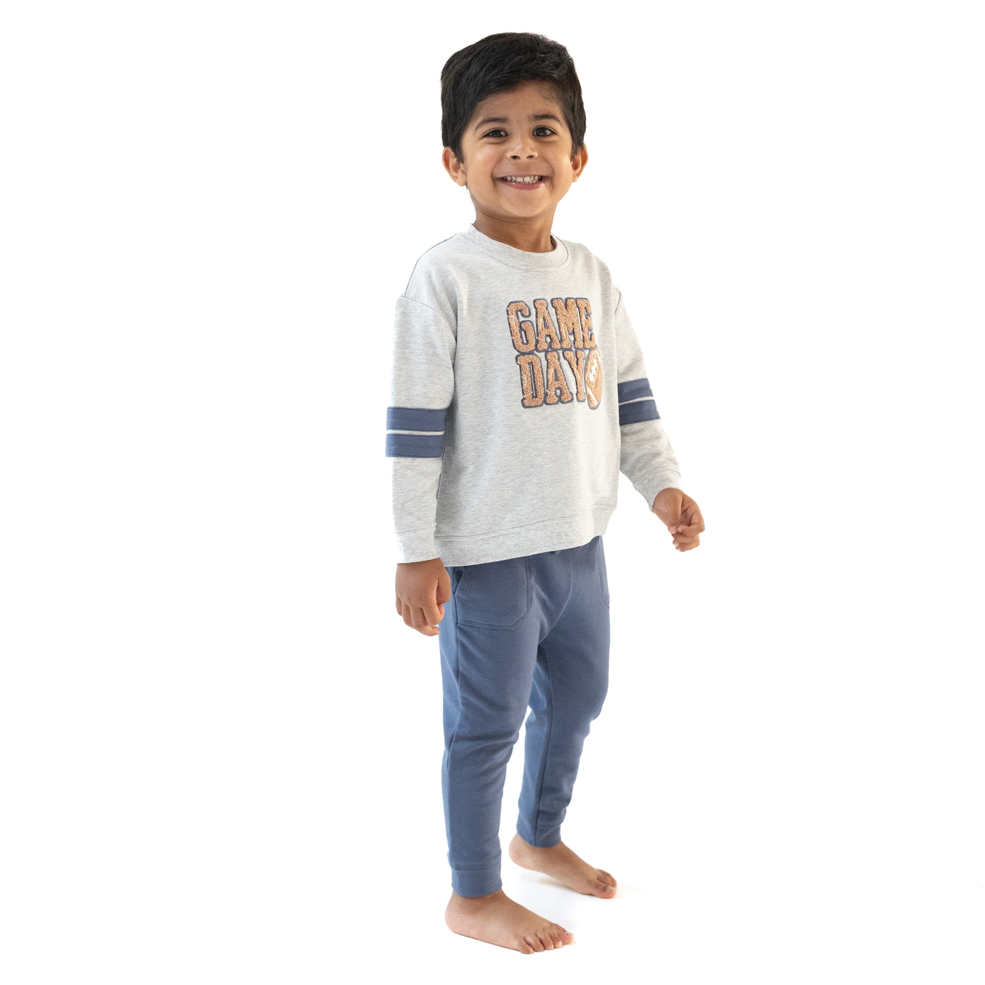 Varsity - Light Grey - Cozy Drop Sleeve Sweatshirt with Varsity Stripes