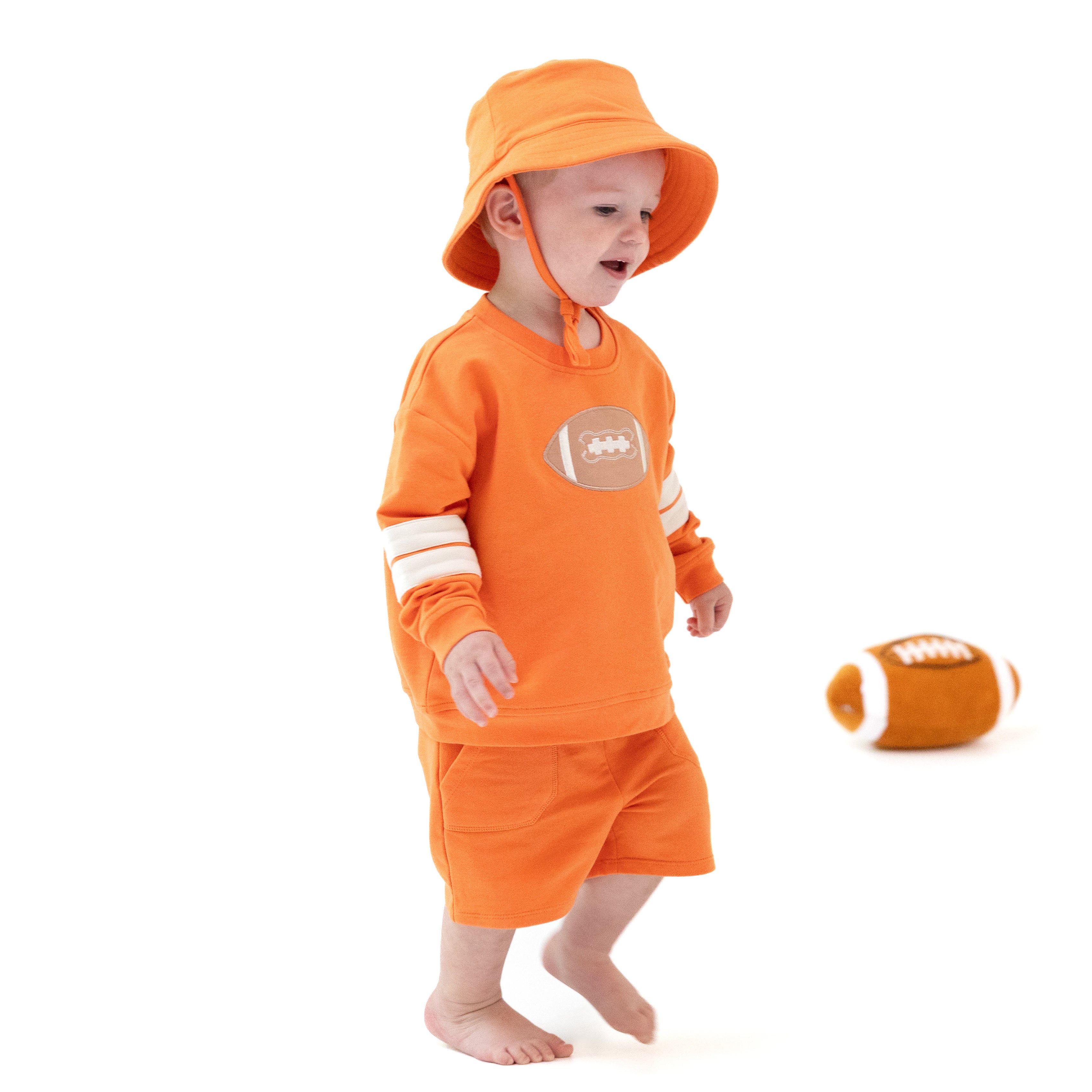 Varsity - Orange - Cozy Drop Sleeve Sweatshirt with Varsity Stripes