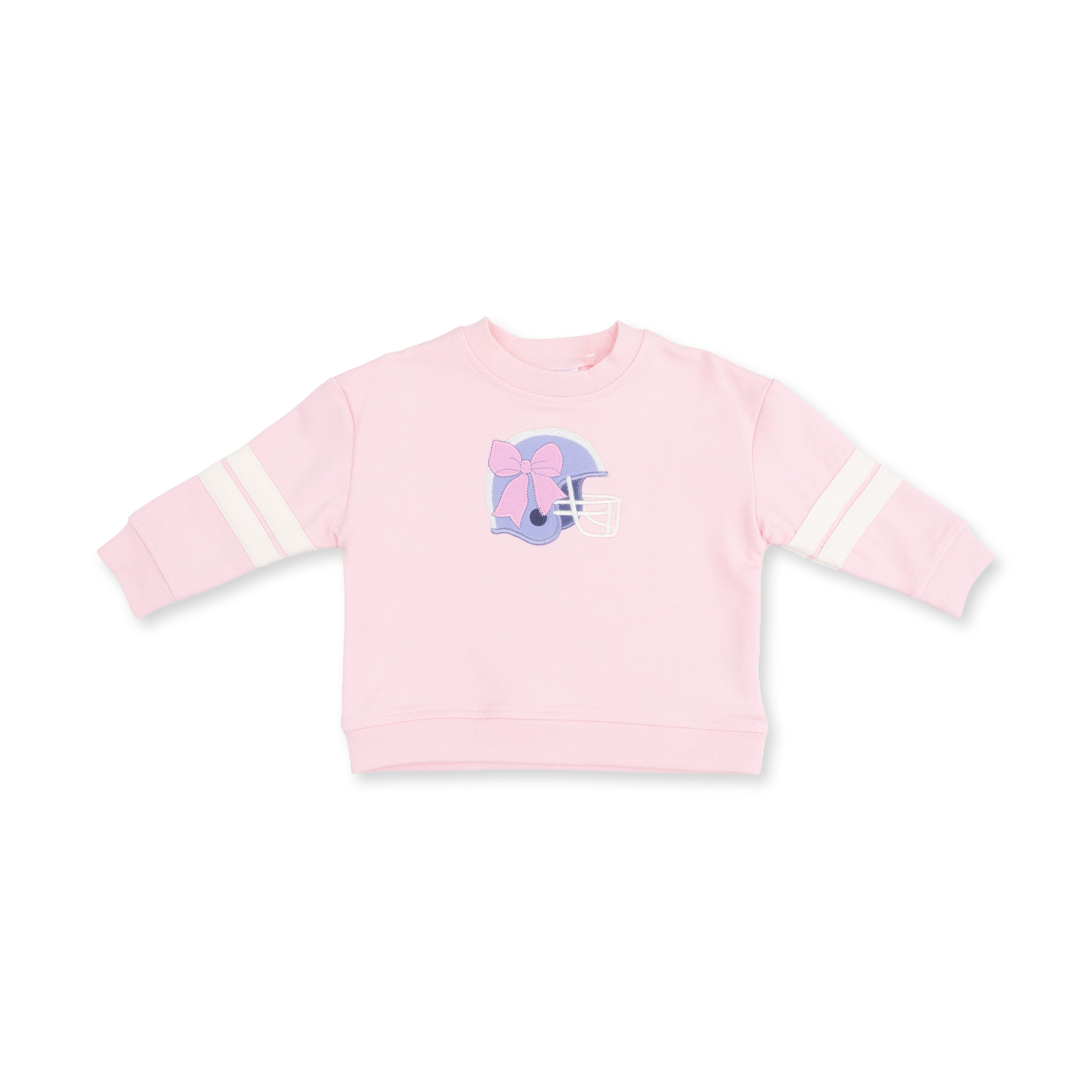 Football Helmets Pink - Drop Sleeve Sweatshirt with Varsity Stripes