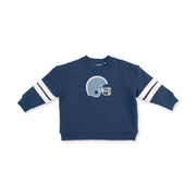 Football Helmets - Drop Sleeve Sweatshirt with Varsity Stripes Blue Helmet