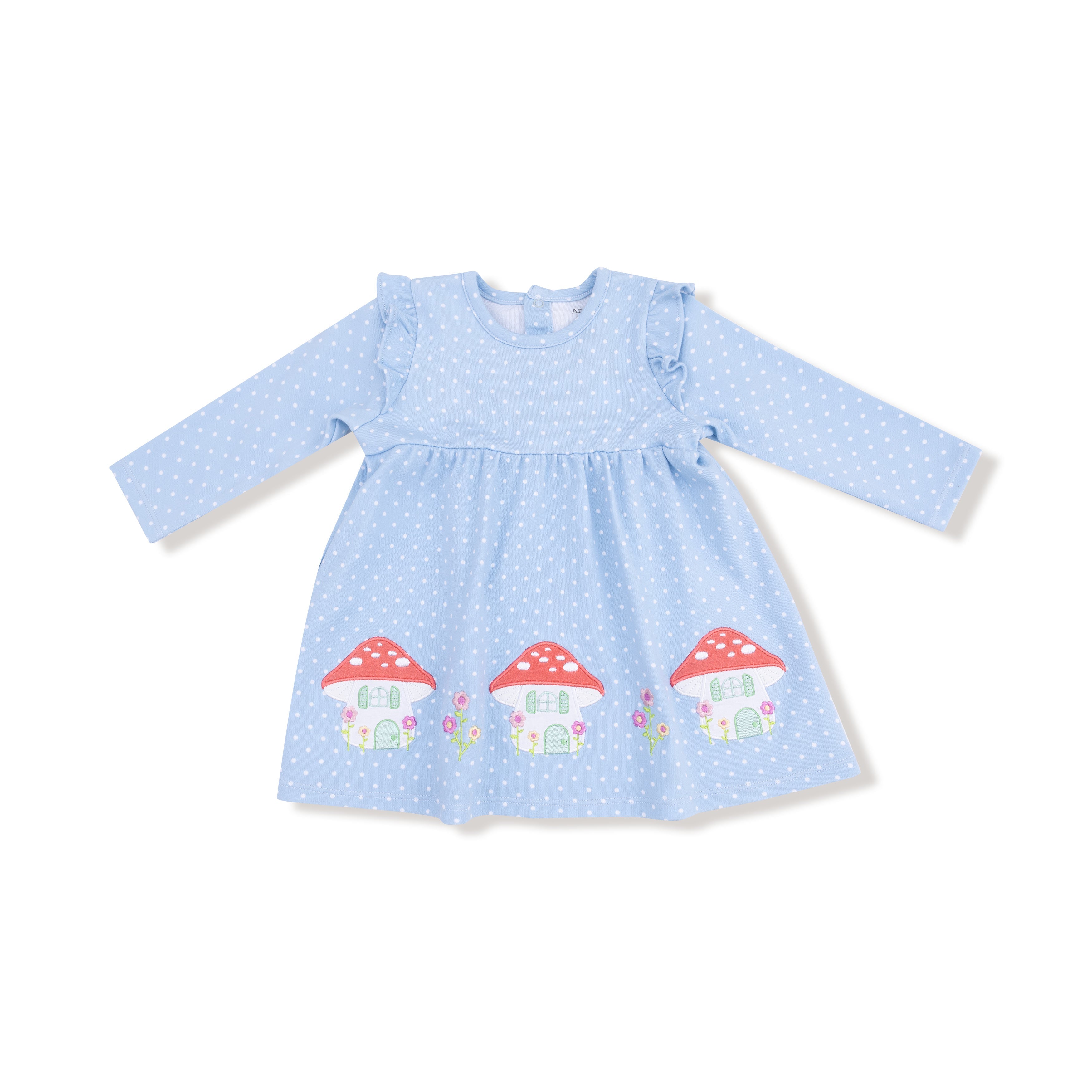 Painterly Mushrooms - Mushroom House Long Sleeve Dress with Bloomer