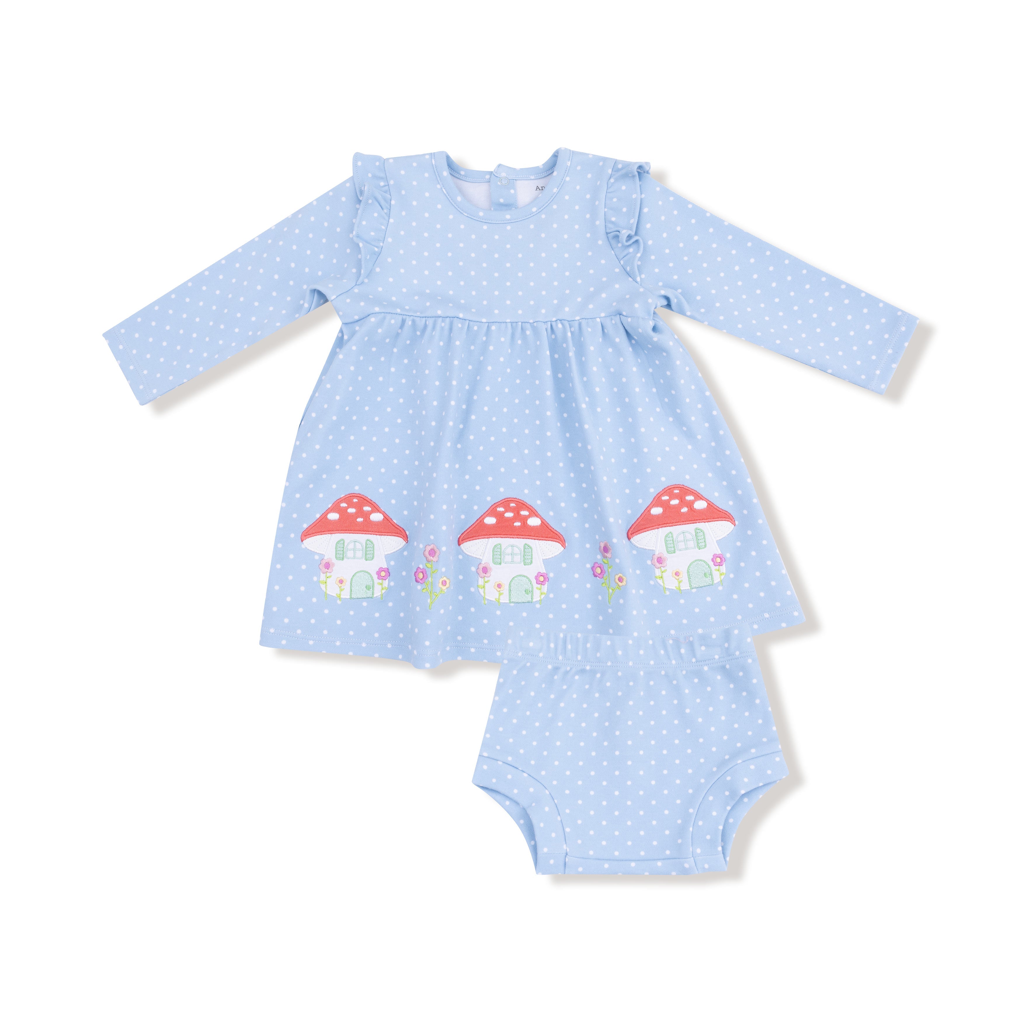 Painterly Mushrooms - Mushroom House Long Sleeve Dress with Bloomer