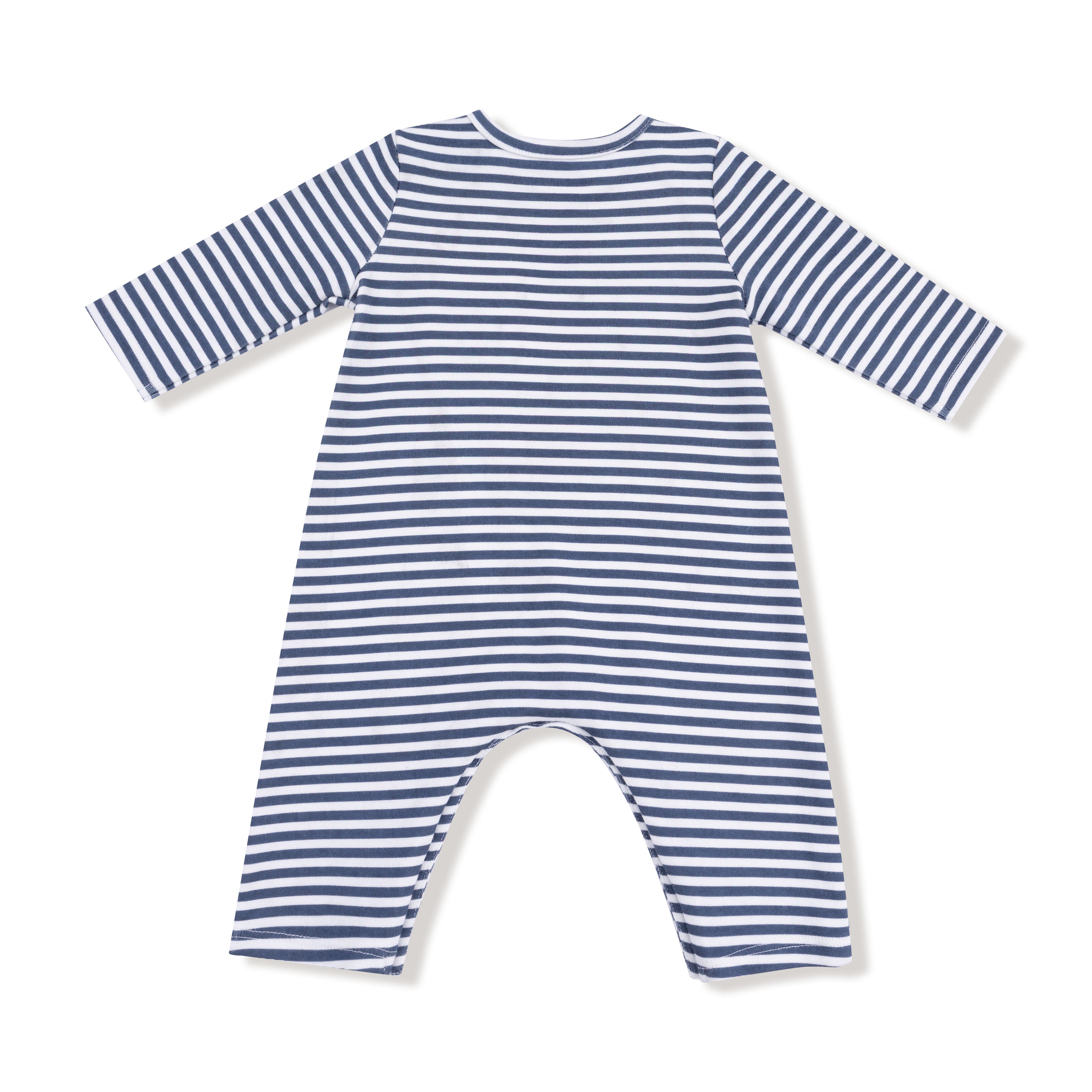 Puppy Stripes - Long Sleeve Snap Shoulder Romper