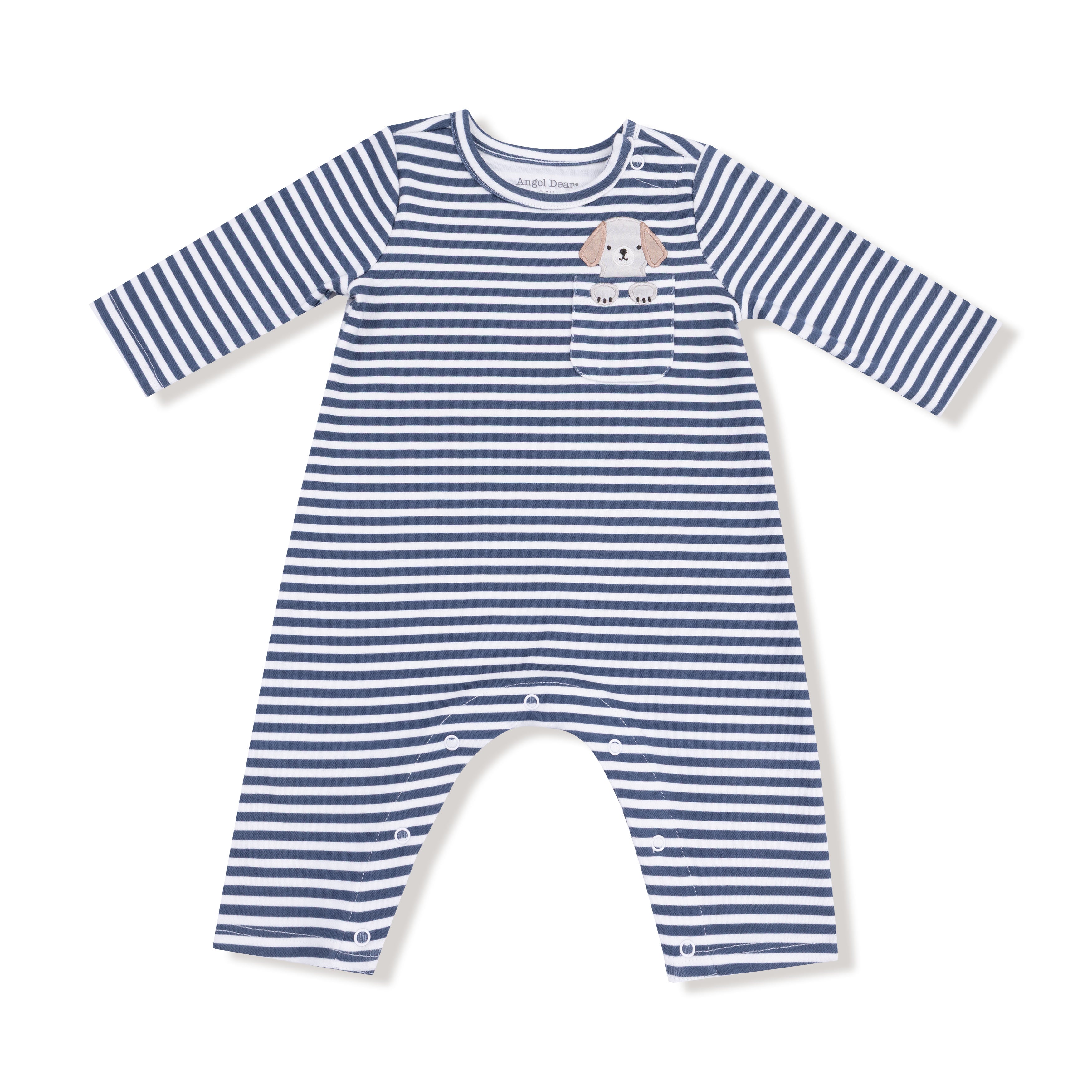 Puppy Stripes - Long Sleeve Snap Shoulder Romper