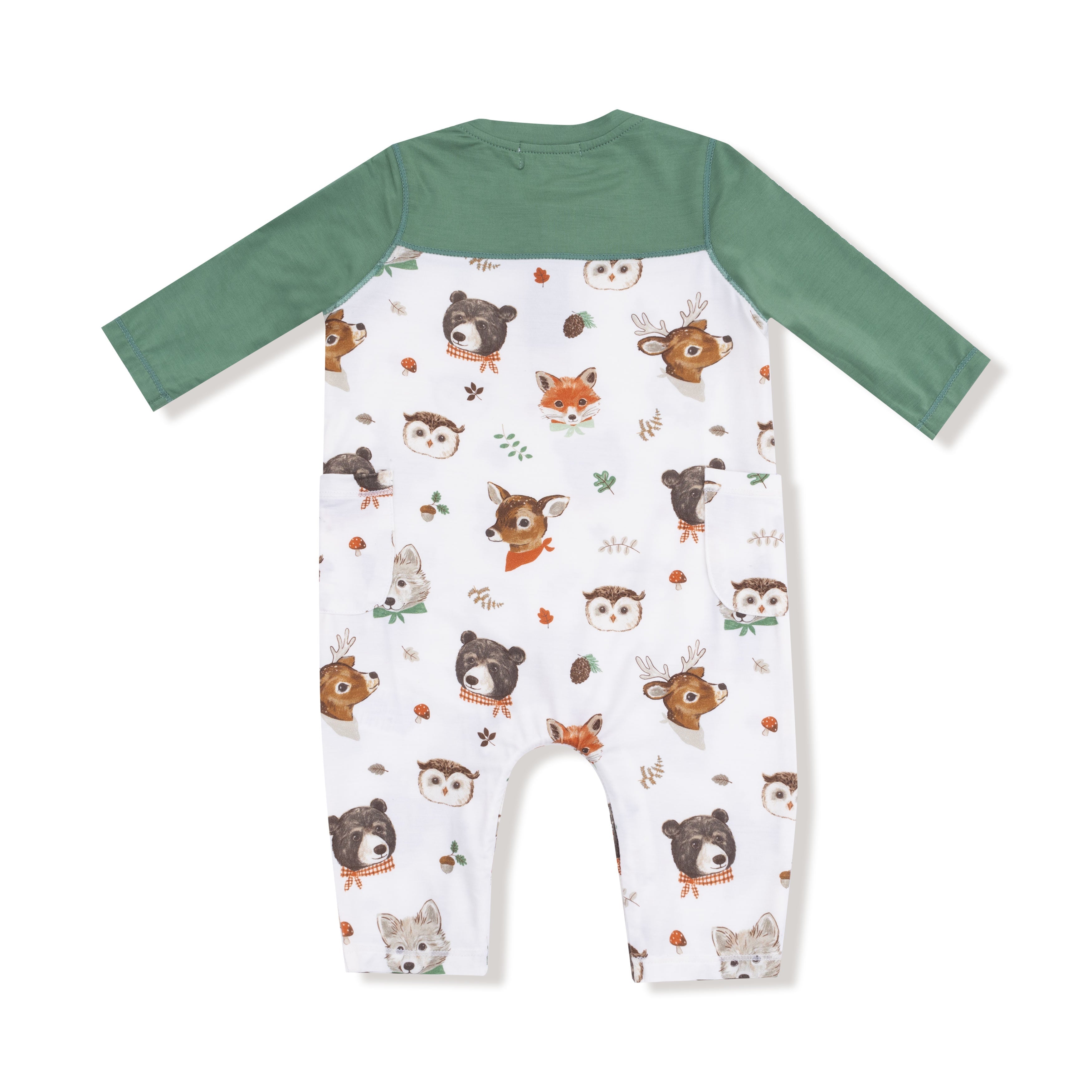 Woodland Animal Faces - Romper with Contrast Sleeves