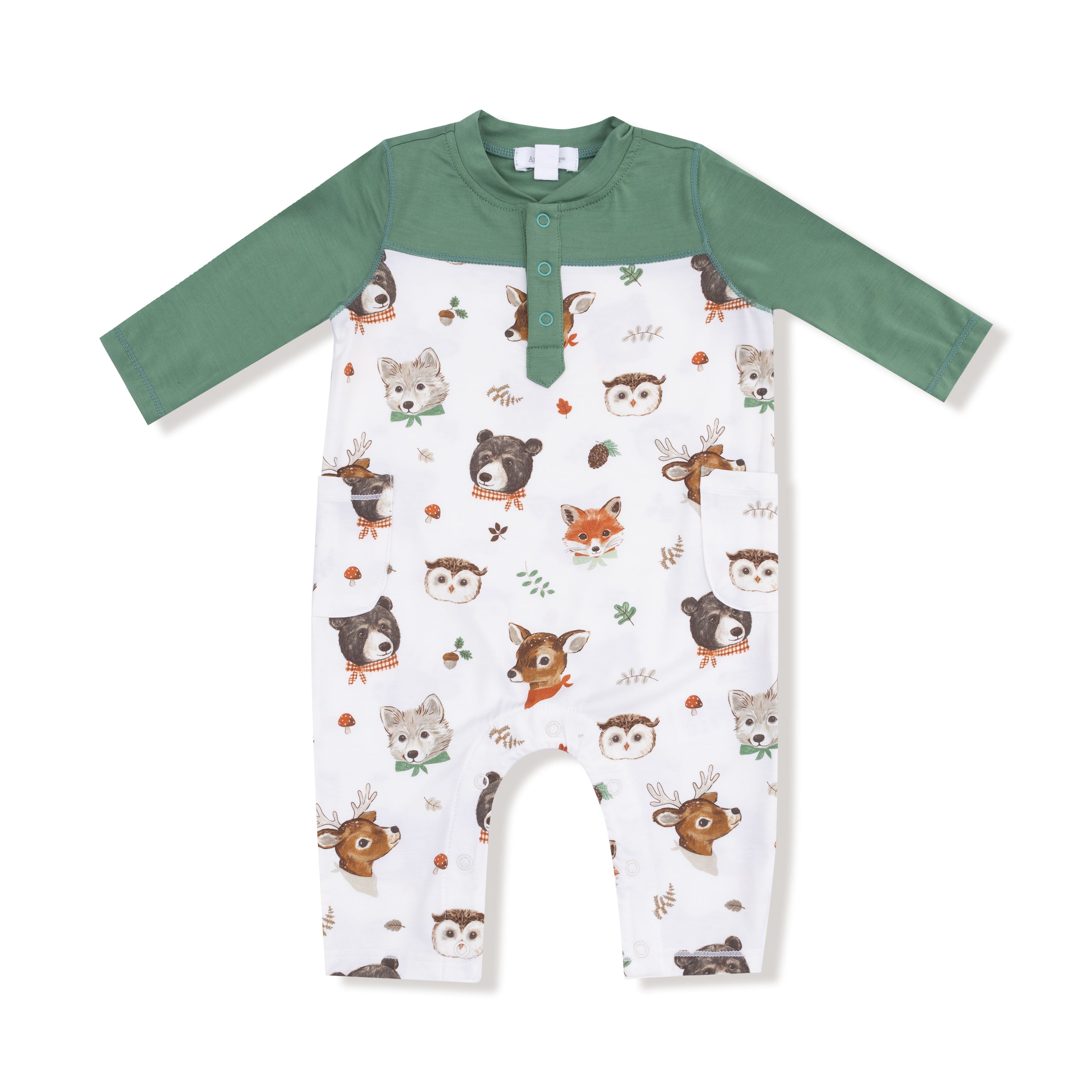 Woodland Animal Faces - Romper with Contrast Sleeves
