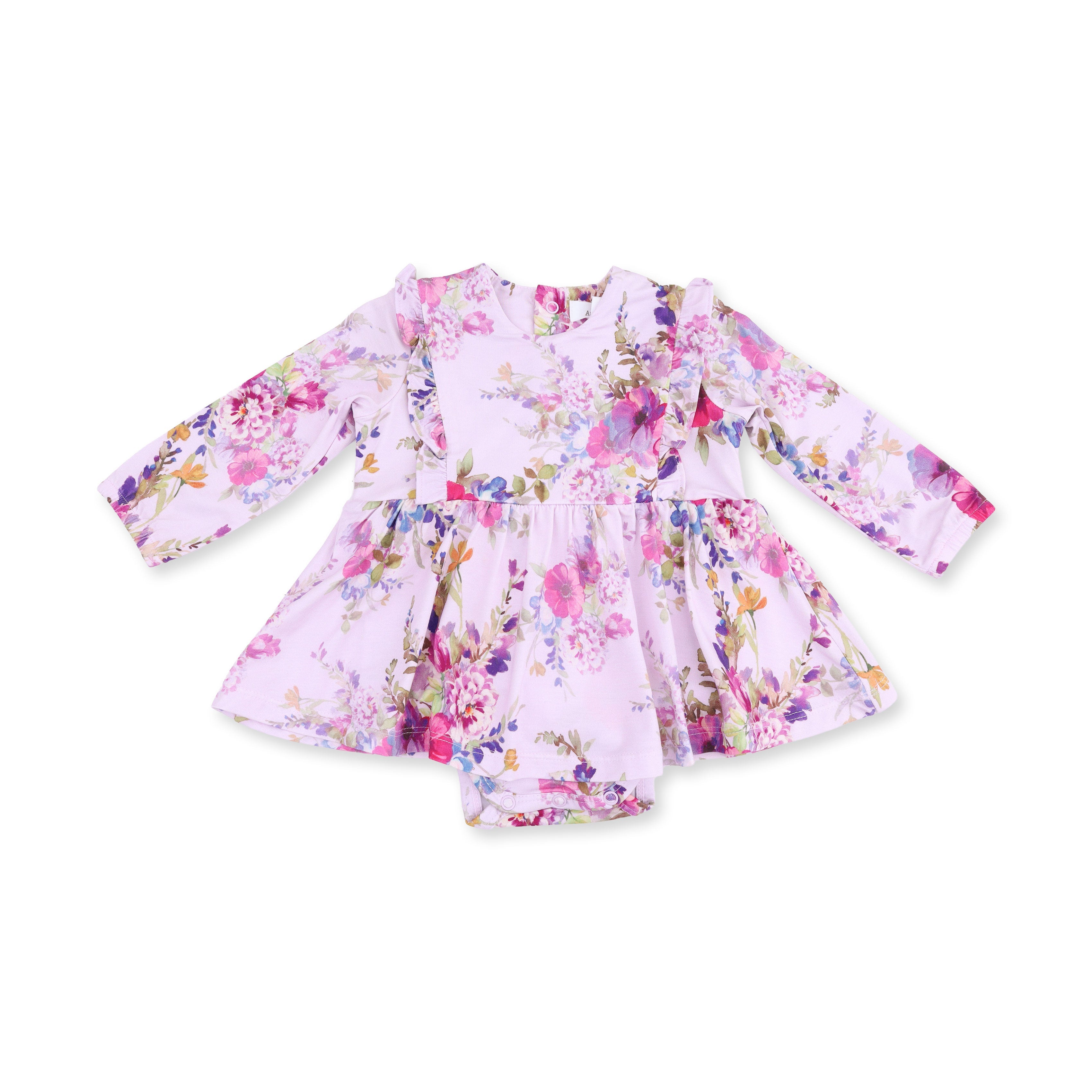 Dahlia Floral - Long Sleeve Ruffle Bodysuit Dress