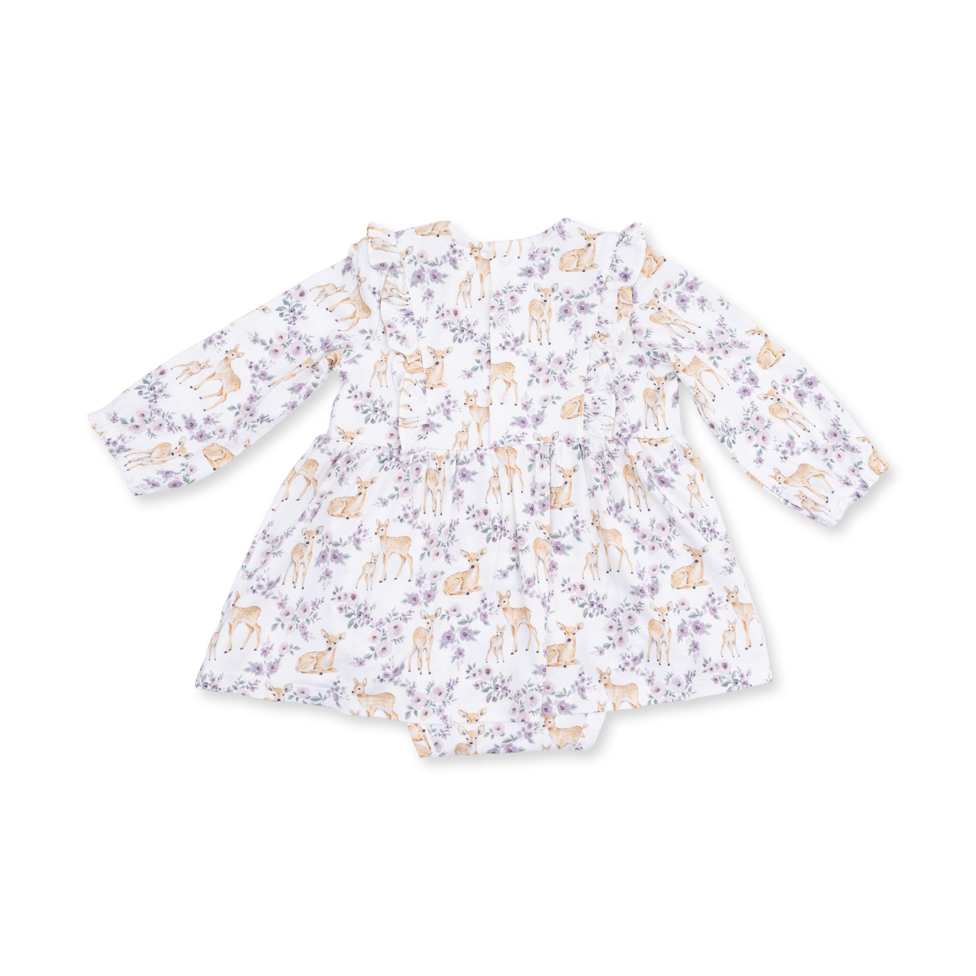 Floral Deer - Long Sleeve Ruffle Bodysuit Dress
