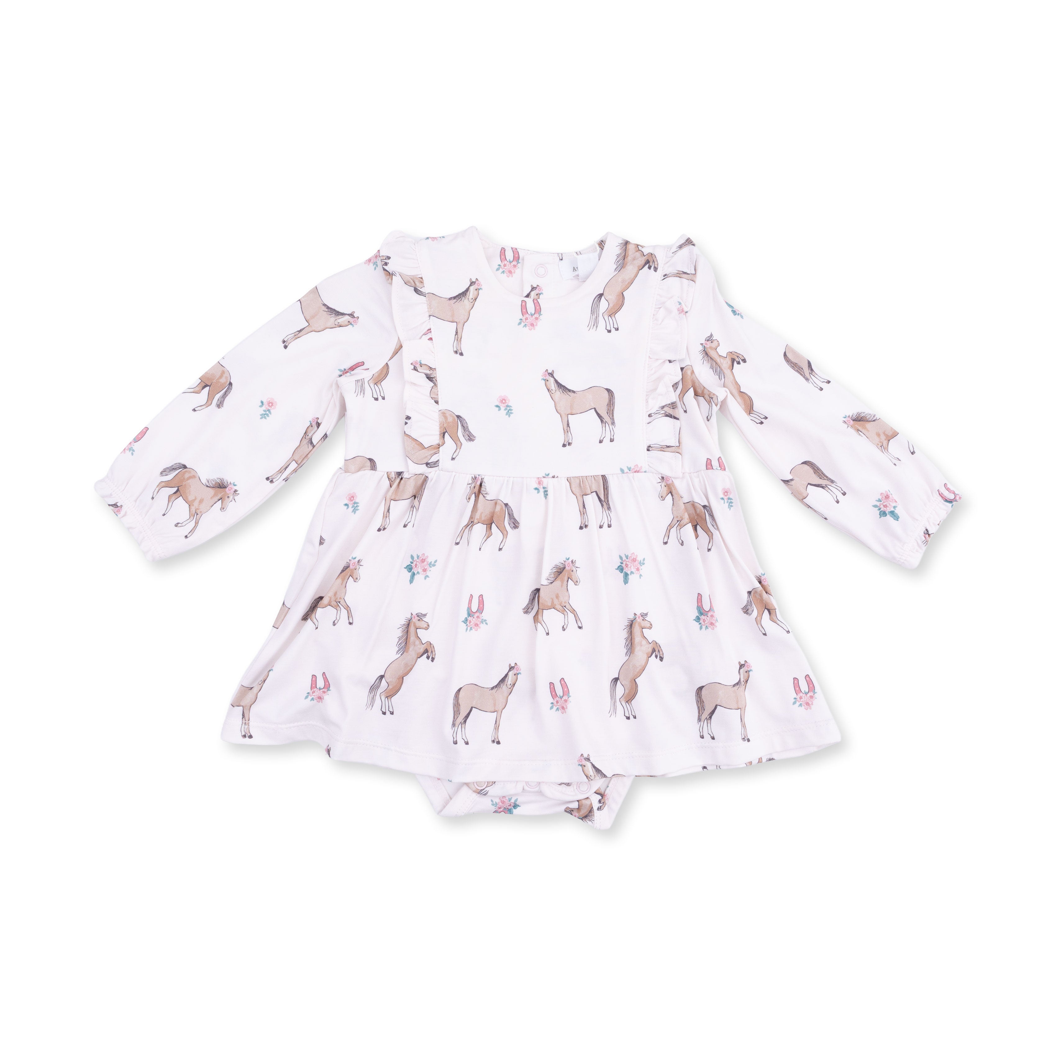 I Love Horses - Long Sleeve Ruffle Bodysuit Dress