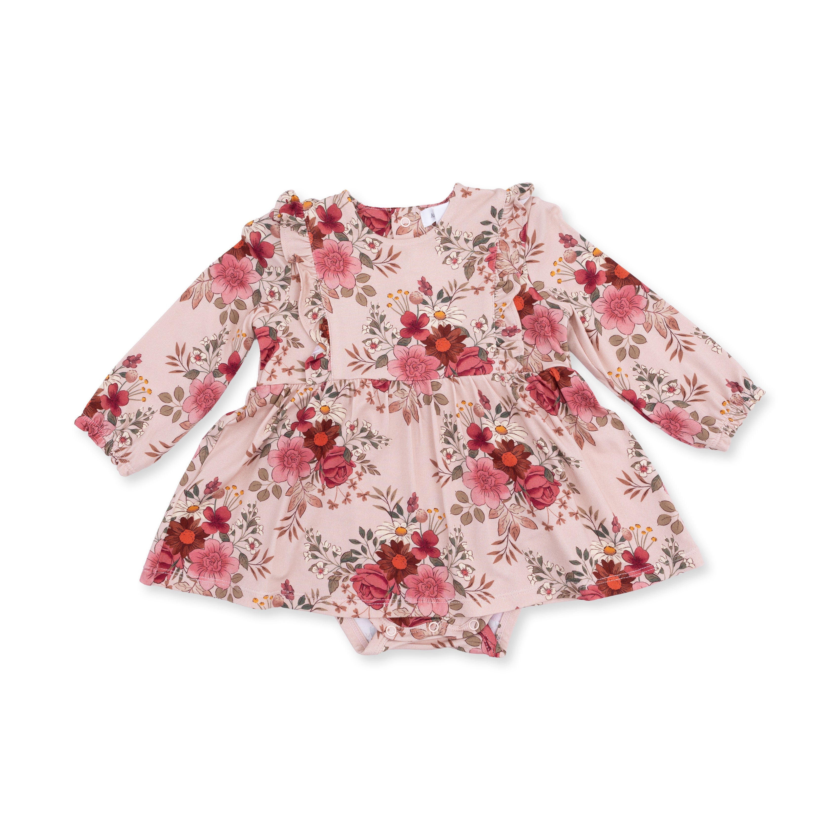 Sabrina Floral - Long Sleeve Ruffle Bodysuit Dress