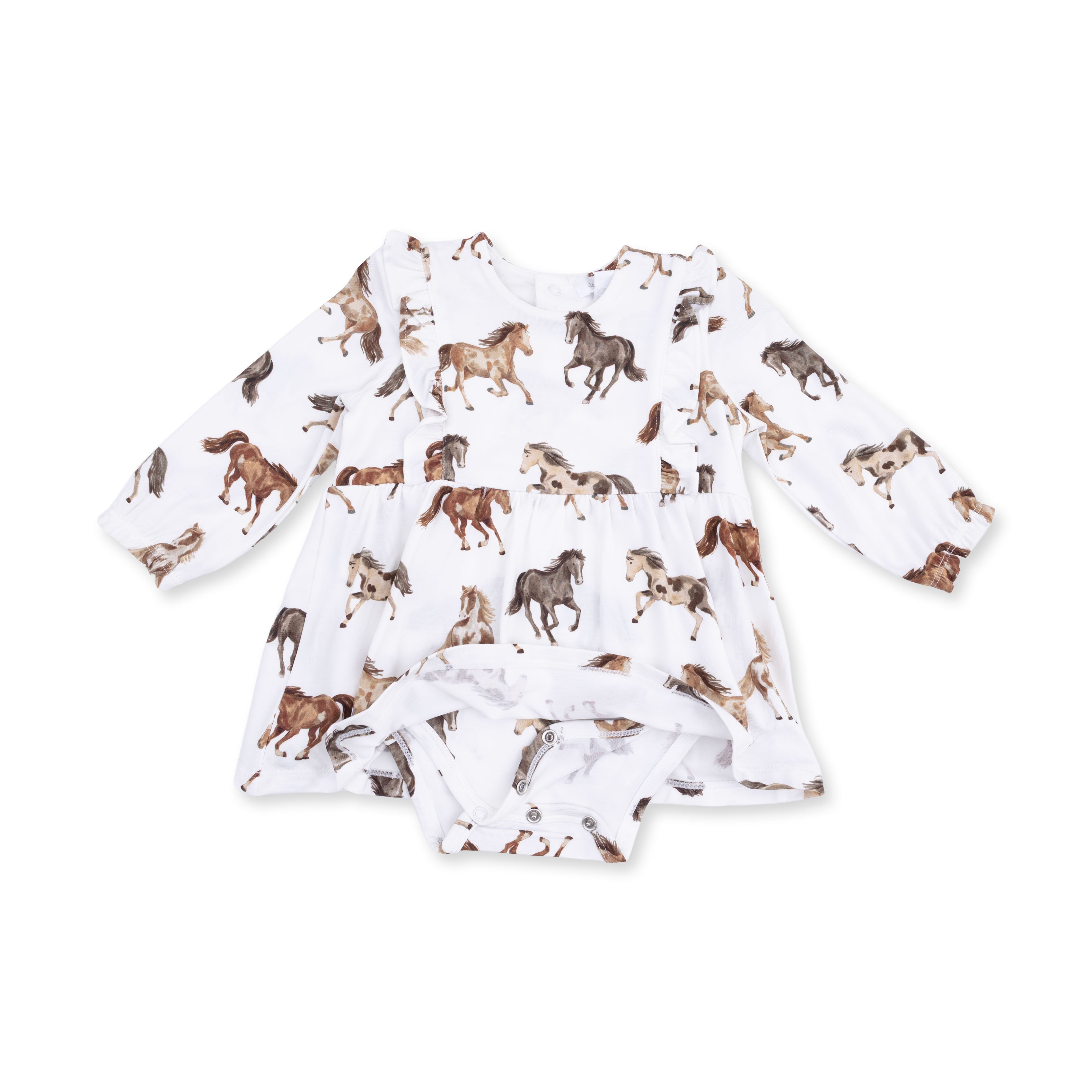 Wild Horses - Long Sleeve Ruffle Bodysuit Dress