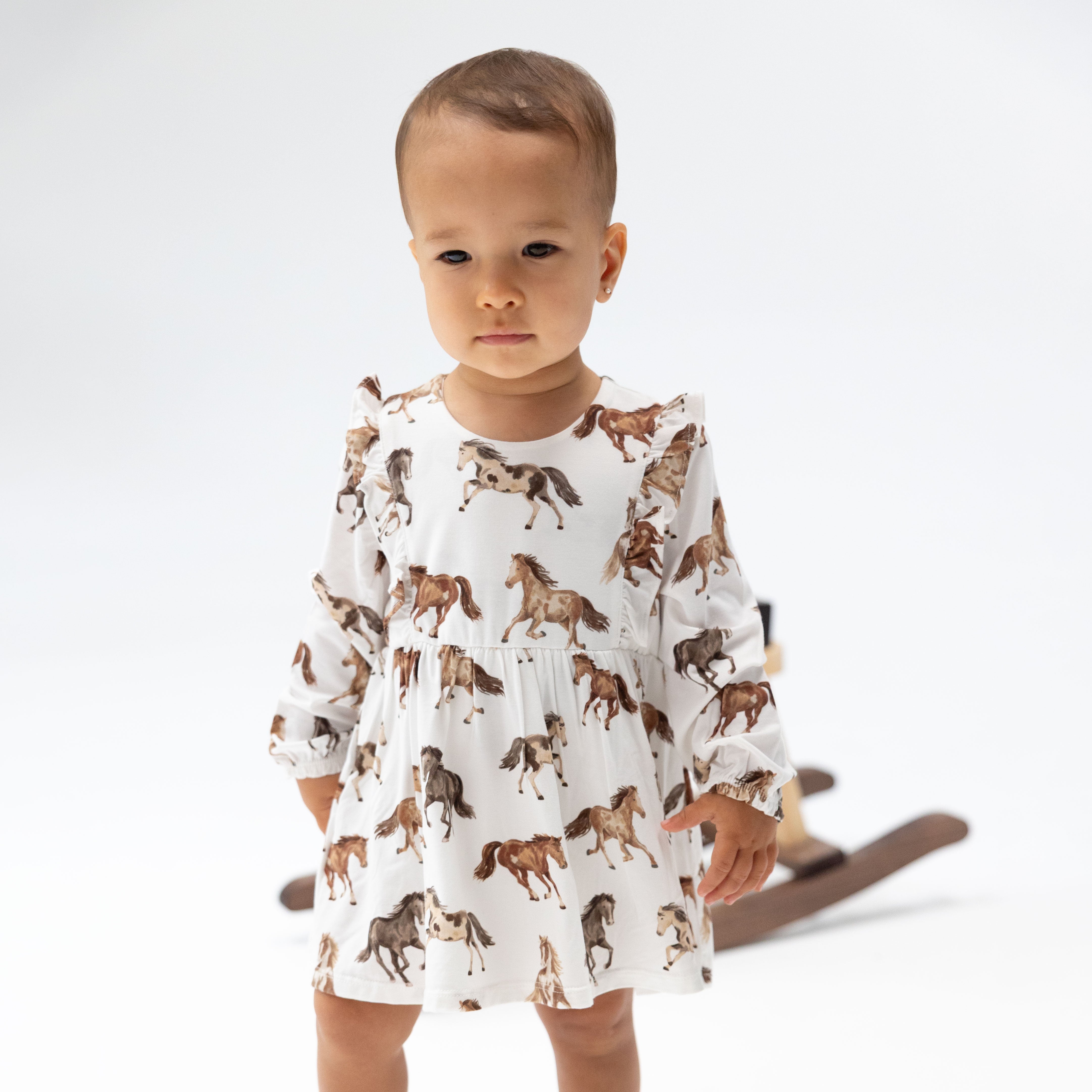Wild Horses - Long Sleeve Ruffle Bodysuit Dress