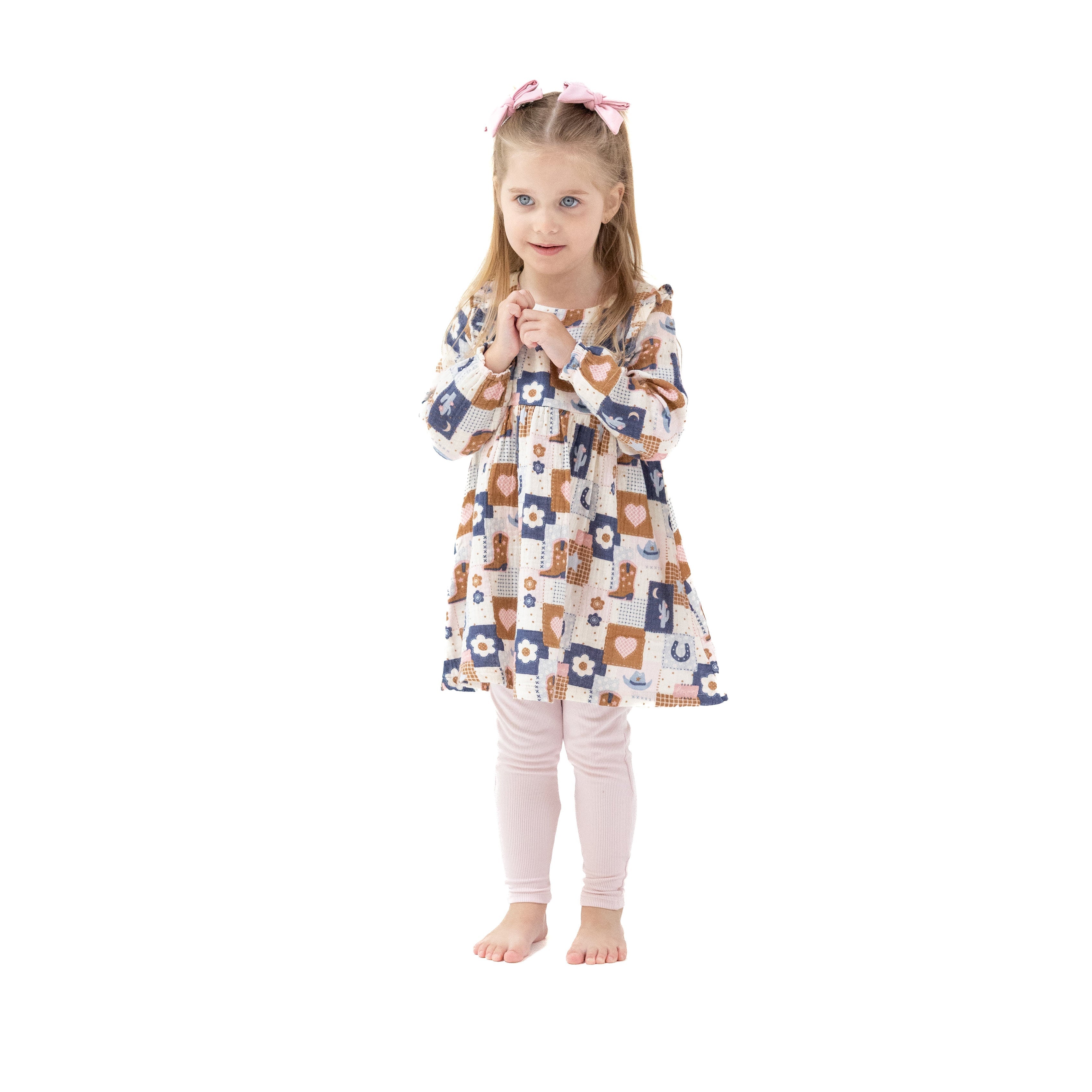 Patchwork Cowgirl - Ruffle Long Sleeve Dress and Legging Set