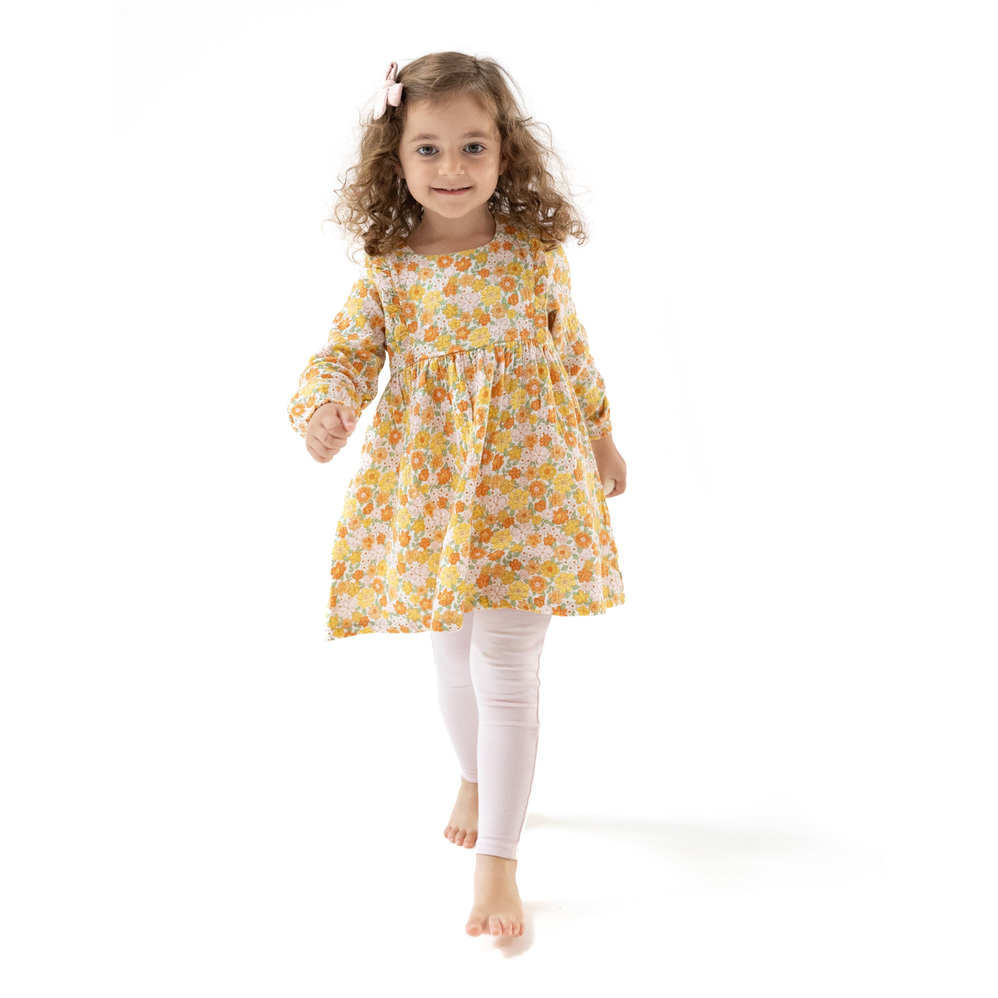 Sweet Amber Floral - Ruffle Long Sleeve Dress + Ribbed Legging