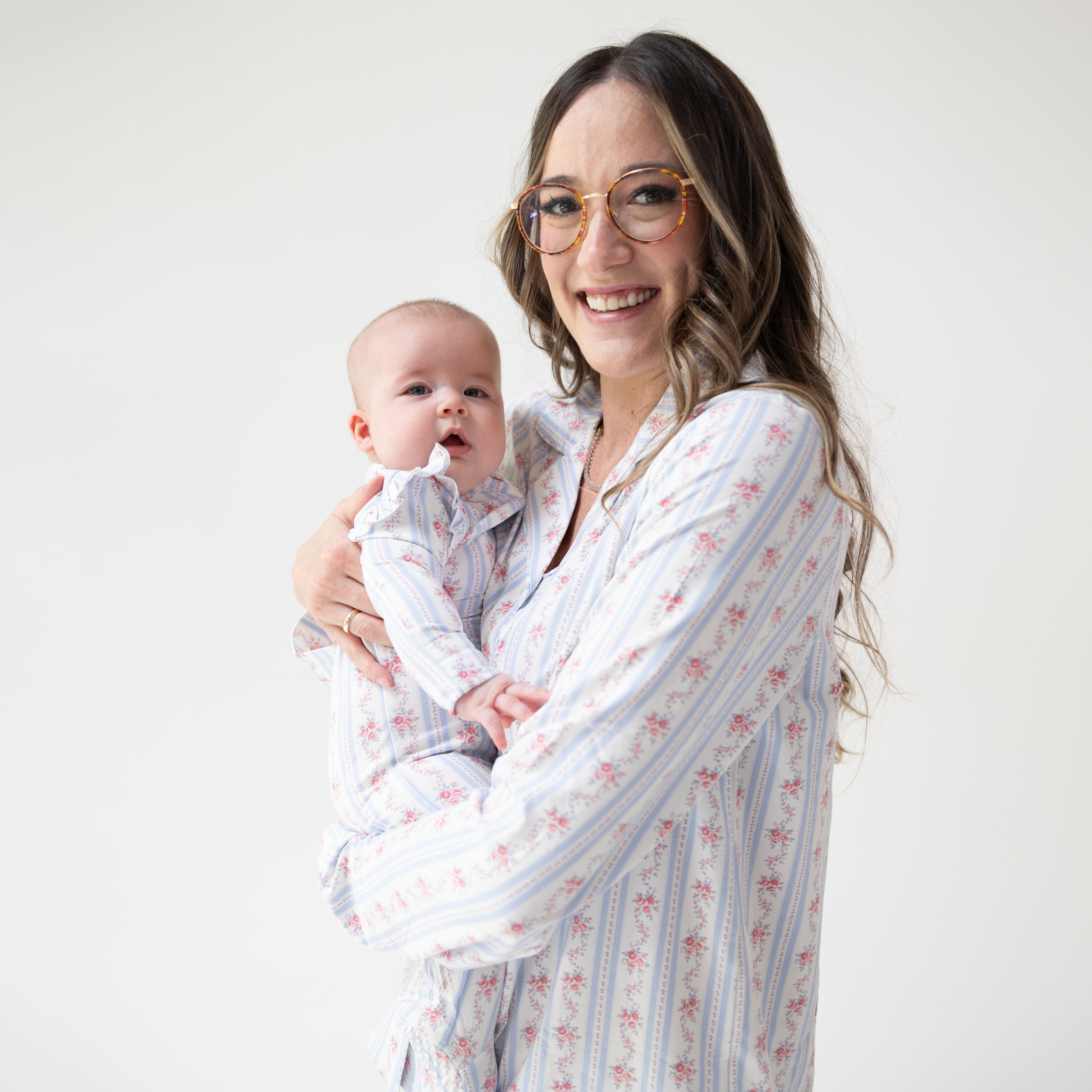 Anna Floral Stripe - 2 Way Ruffle Sleeve Zipper Footie
