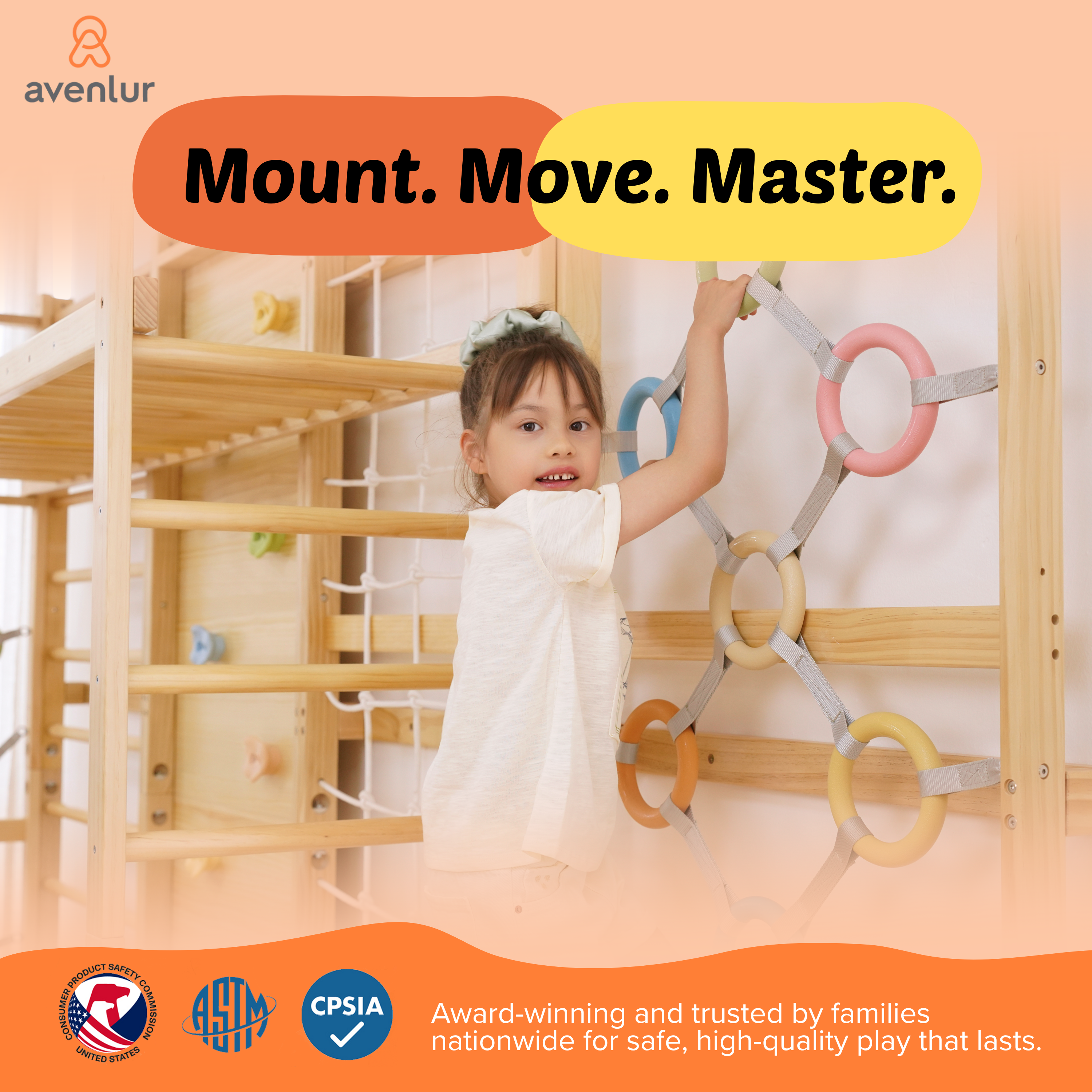 Walnut Modular | Swedish Ladder Jungle Gym - 95" Height - Wall Mounted