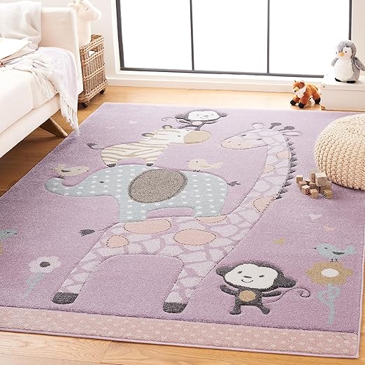 Carousel Kids Collection Area Rug - 5'3" x 7'6", Ivory, Animal Design, Non-Shedding