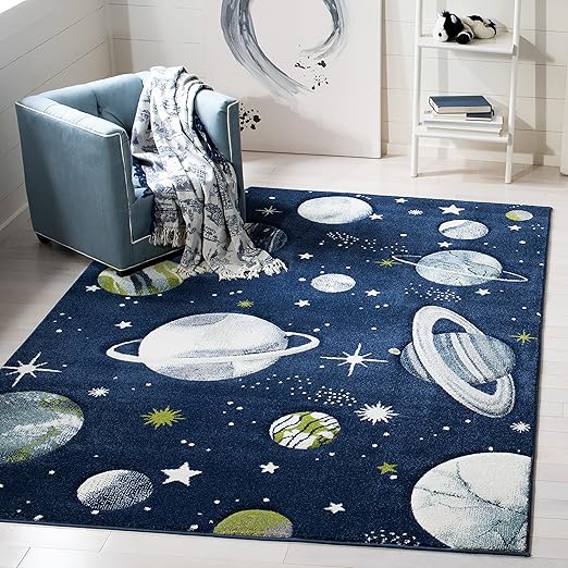 Carousel Kids Collection Accent Rug - 4' x 6', Grey & Lavender, Non-Shedding & Easy Care