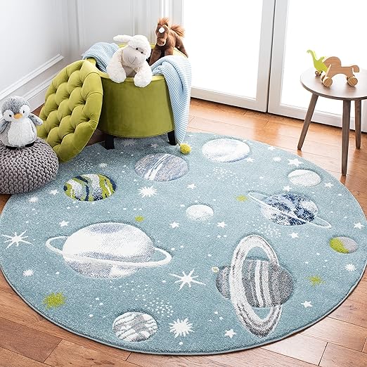 Carousel Kids Collection Accent Rug - 4' x 6', Grey & Lavender, Non-Shedding & Easy Care