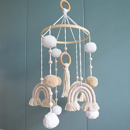 Woven Daisy Mobile for Crib, Baby Crib Mobile for Girls, Boho Daisy Crib Mobile