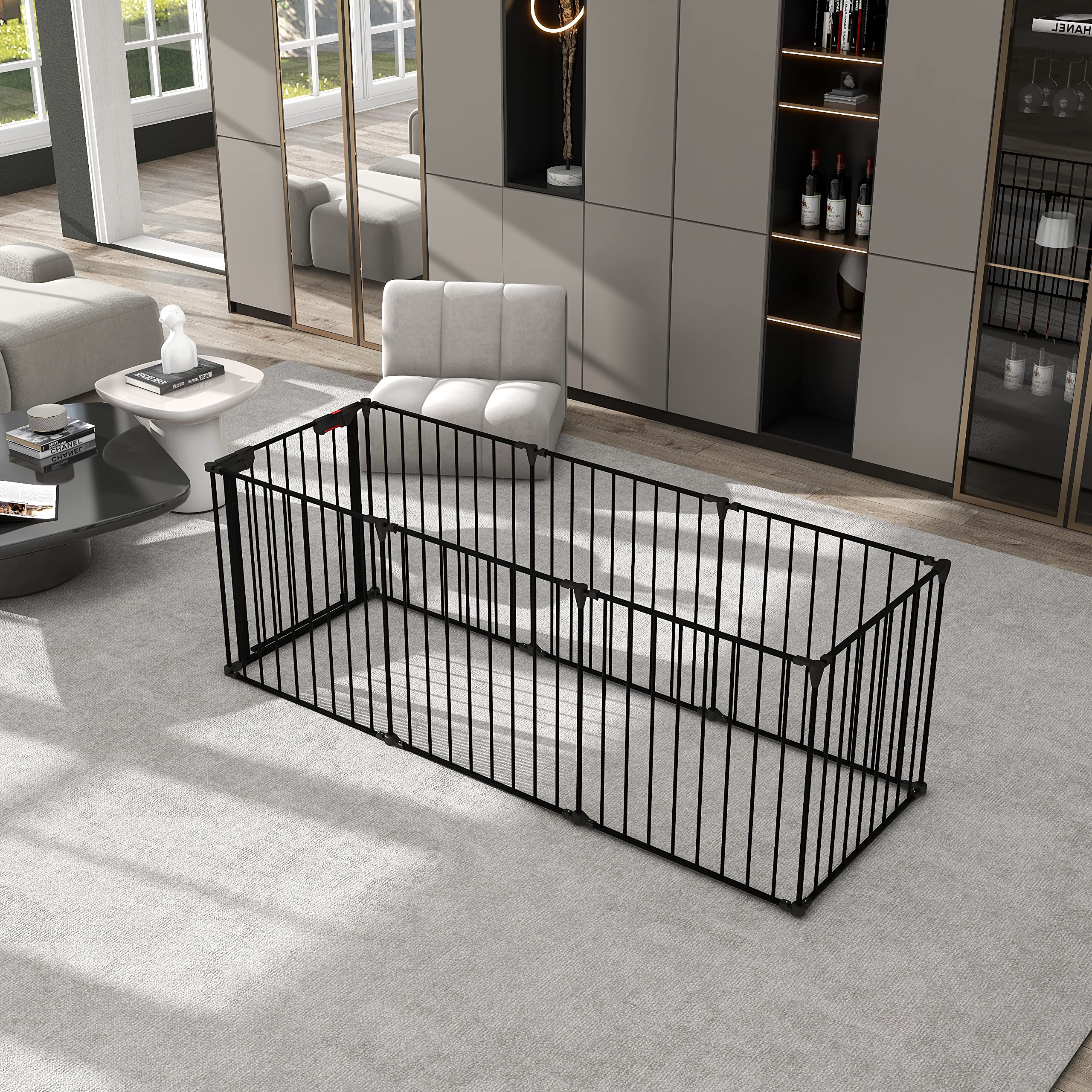 200" Wide Baby Gate Metal Safety Playpen - Fireplace Fence for Kids/Pet/Toddler/Dog/Cat