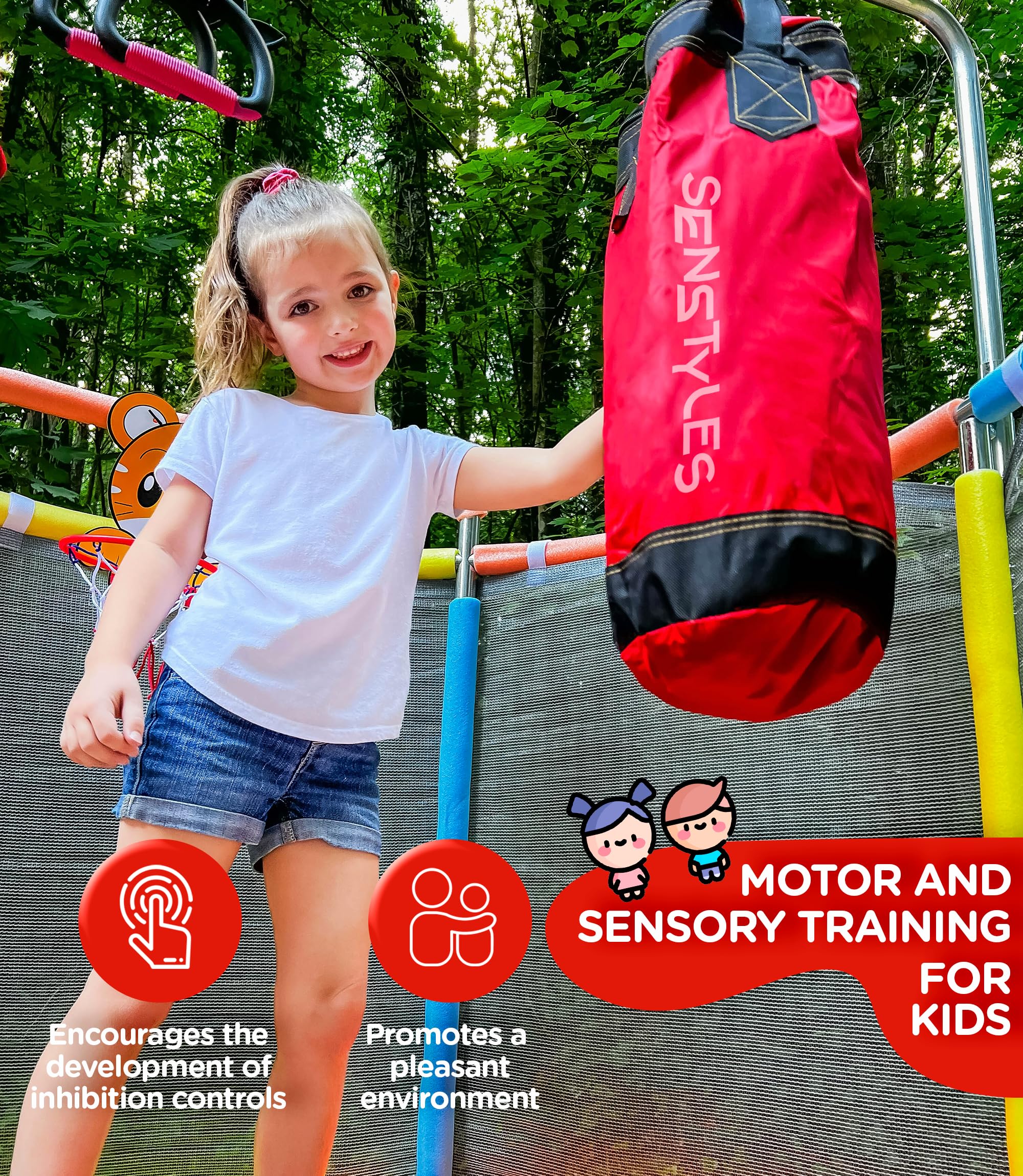 Kids Trampoline with Safety Enclosure and Adjustable Handlebar