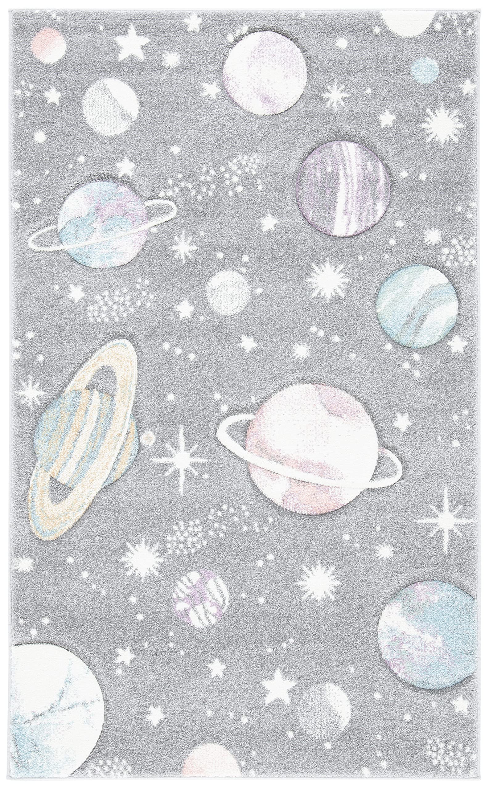 Carousel Kids Collection Accent Rug - 4' x 6', Grey & Lavender, Non-Shedding & Easy Care