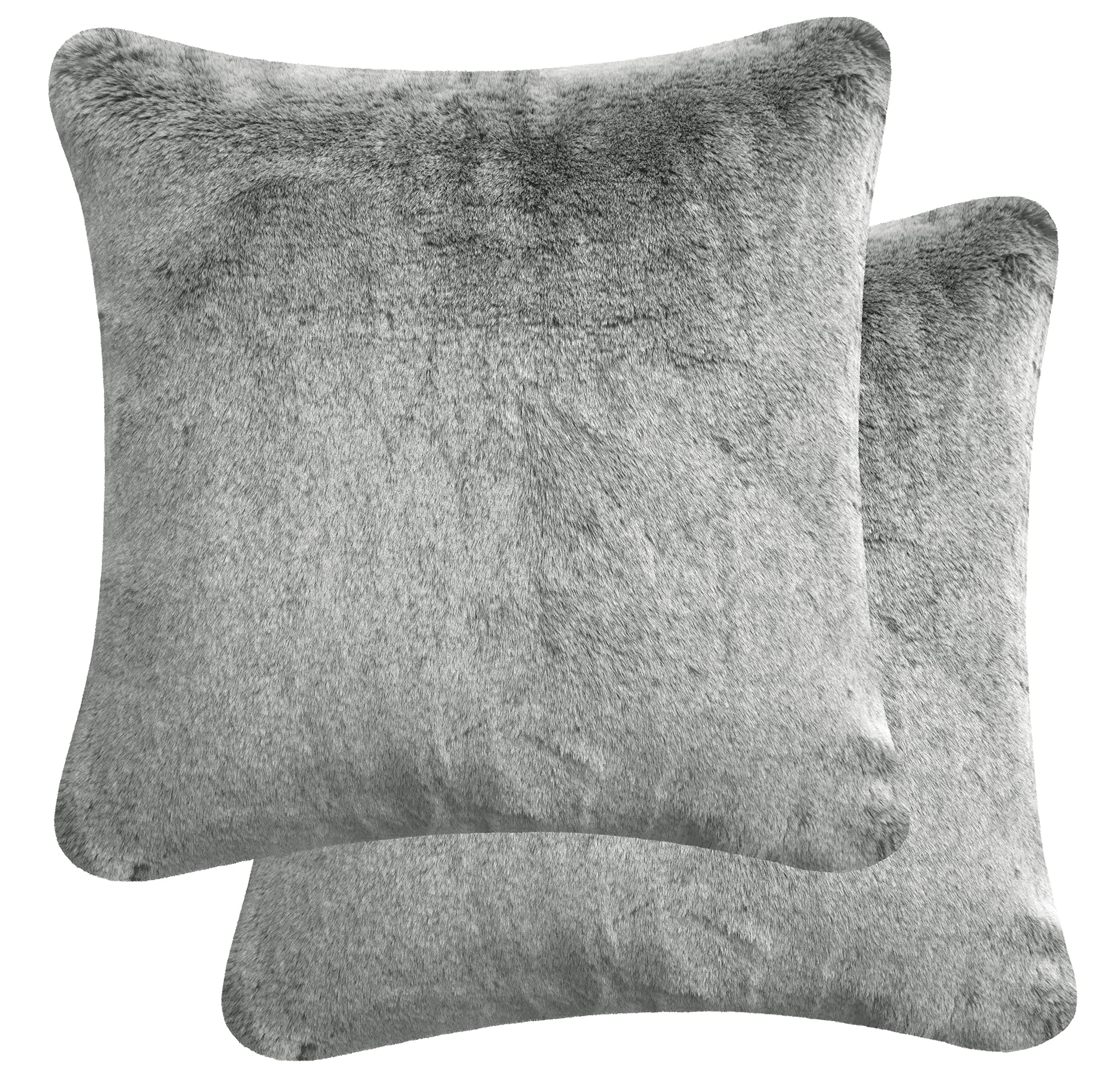 Indoor Square Toss Pillow 18"x18", Faux Fur Grey Pack of 2 Pillows