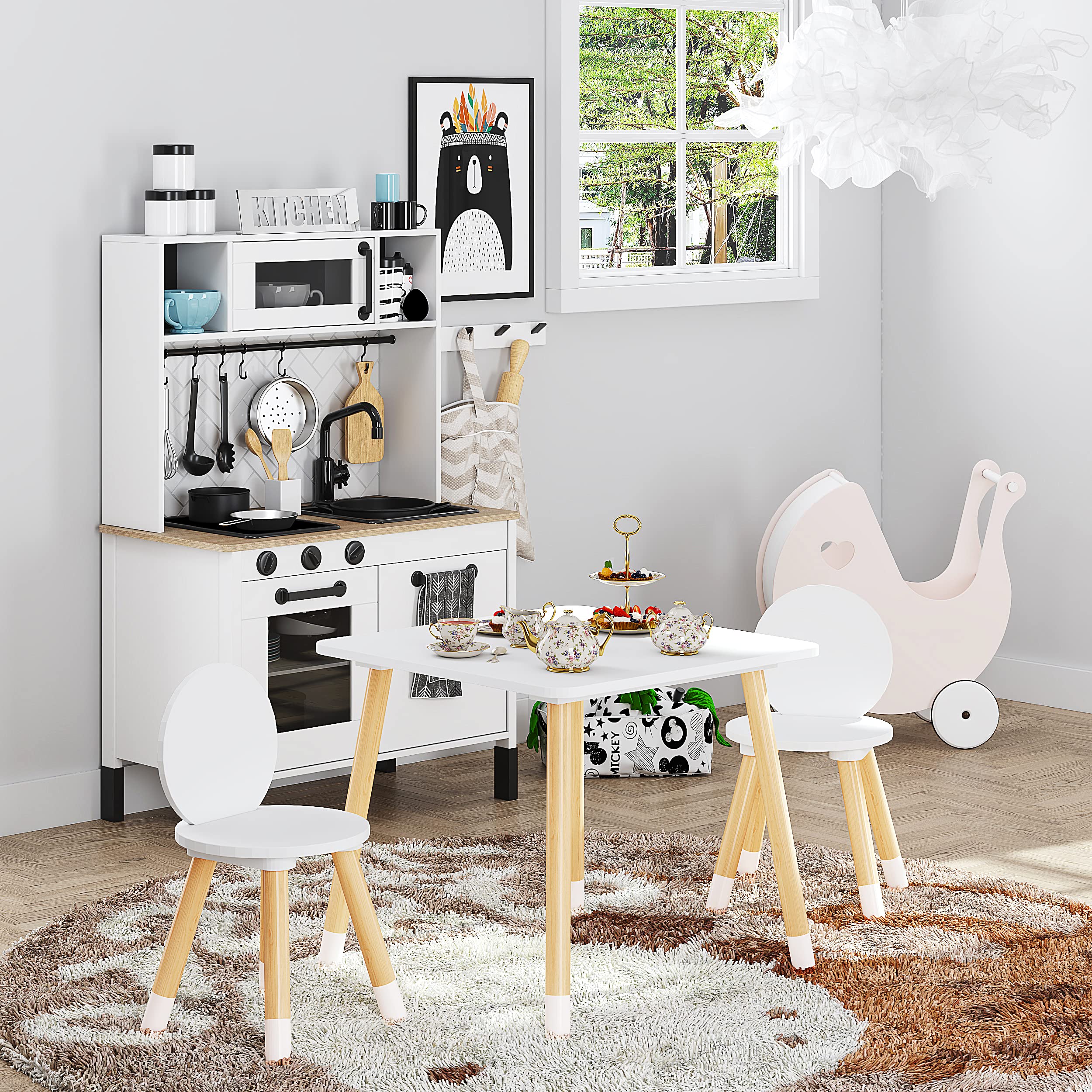 Table with 2 Chairs Set for Toddlers, Boys, Girls, 3 Piece Kiddy