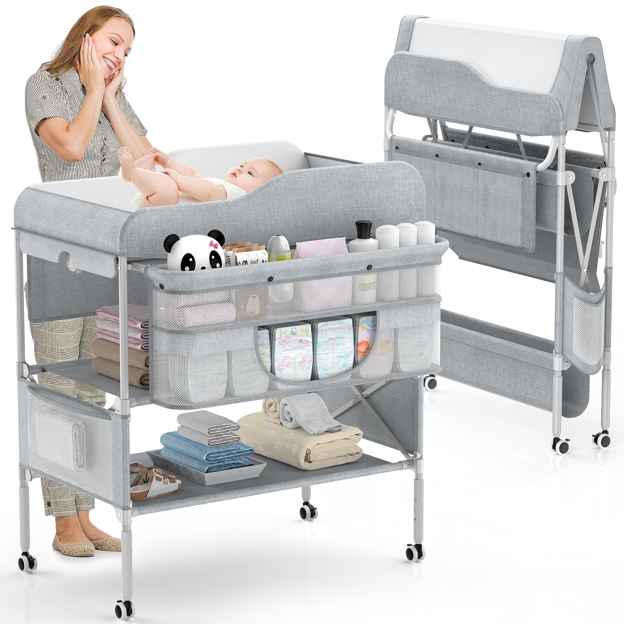 Height Adjustable Baby Changing Table with Storage