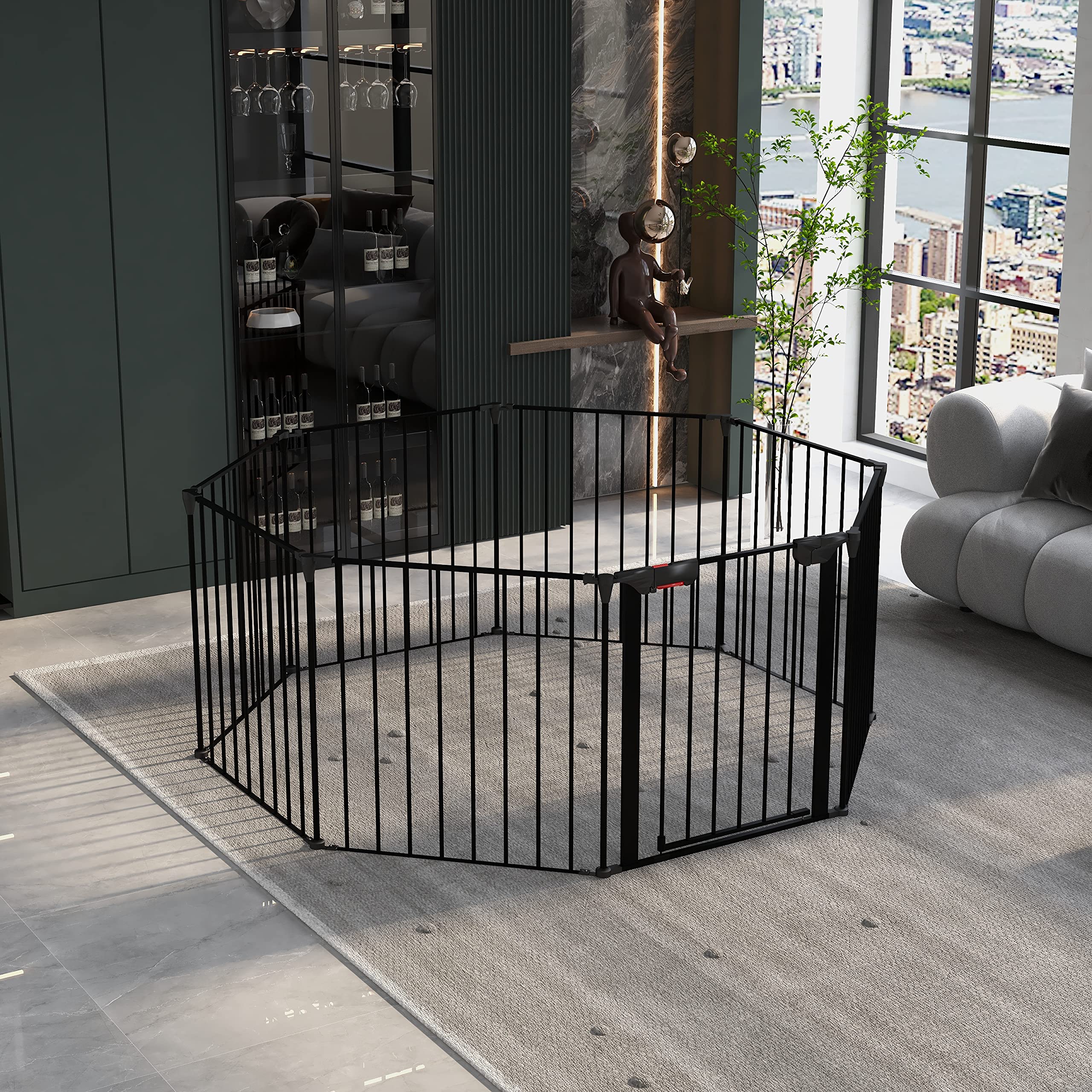 200" Wide Baby Gate Metal Safety Playpen - Fireplace Fence for Kids/Pet/Toddler/Dog/Cat
